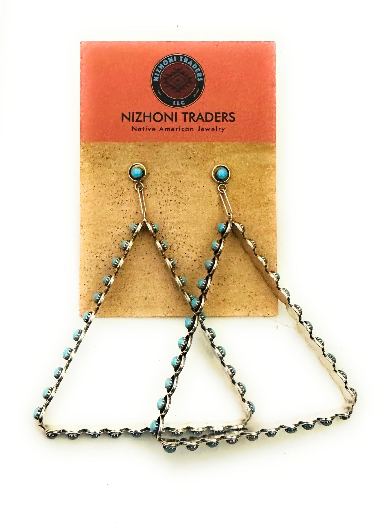 Zuni Sterling Silver & Turquoise Snake Eye Triangle Earrings