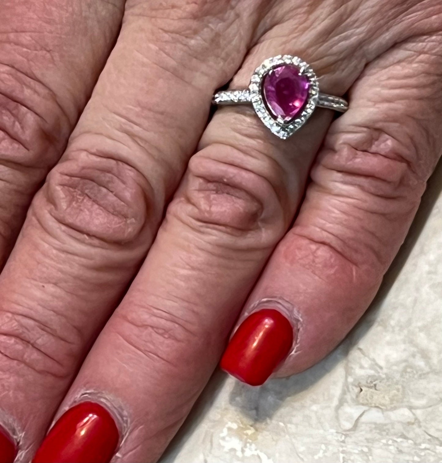 Pink Topaz & CZ Tear Drop Sterling Silver Ring