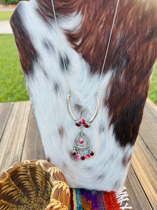 Handcrafted Rose Dahlia & Sterling Silver Chandelier Necklace by Pearlene Spencer