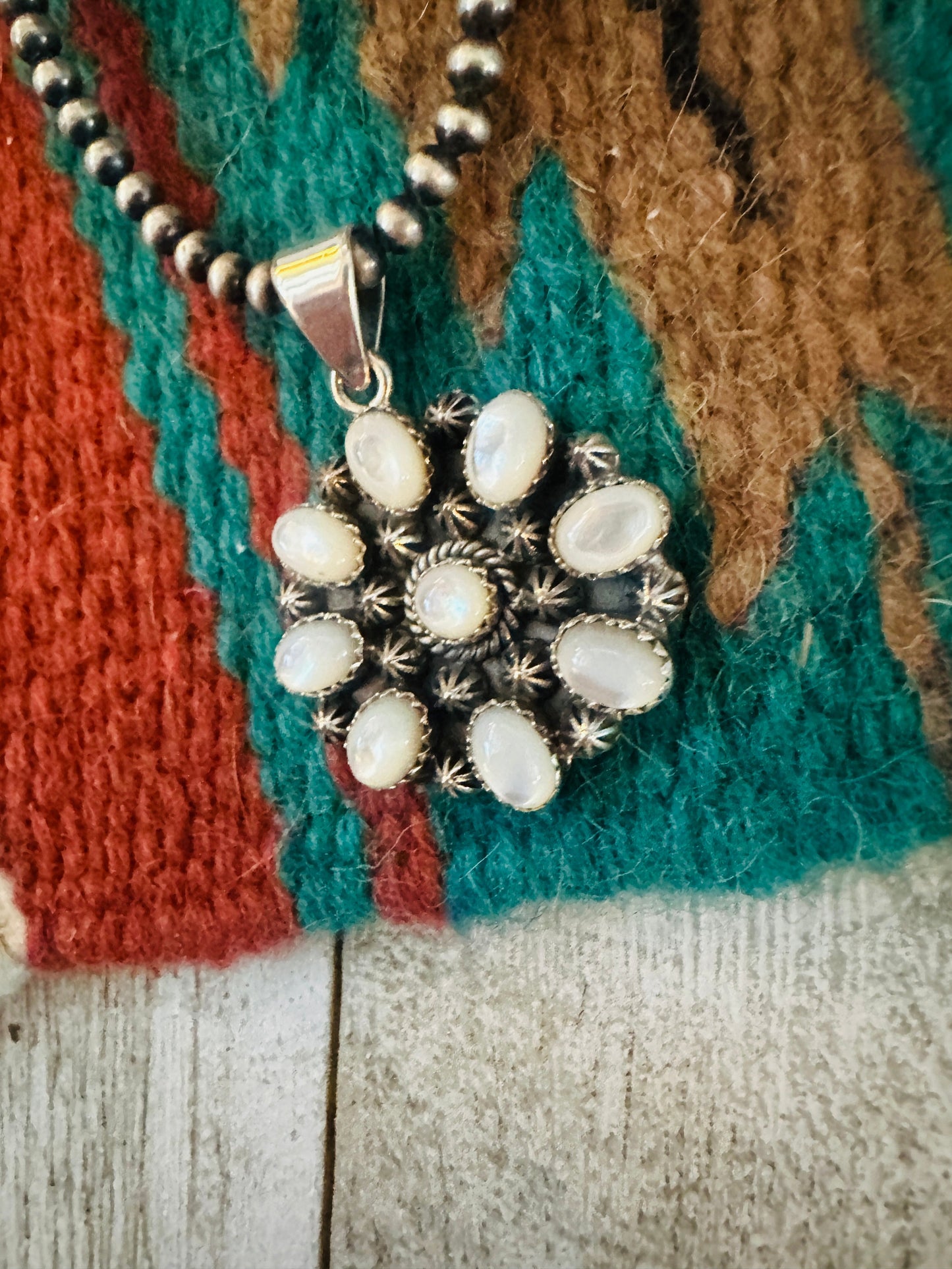 ** Christmas Collection ** Handmade Sterling Silver & Mother of Pearl Pendant Signed Nizhoni