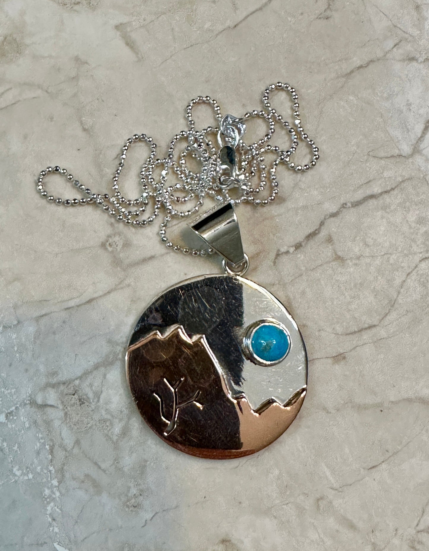 Copper Sunrise Turquoise Sterling Silver Pendant Necklace