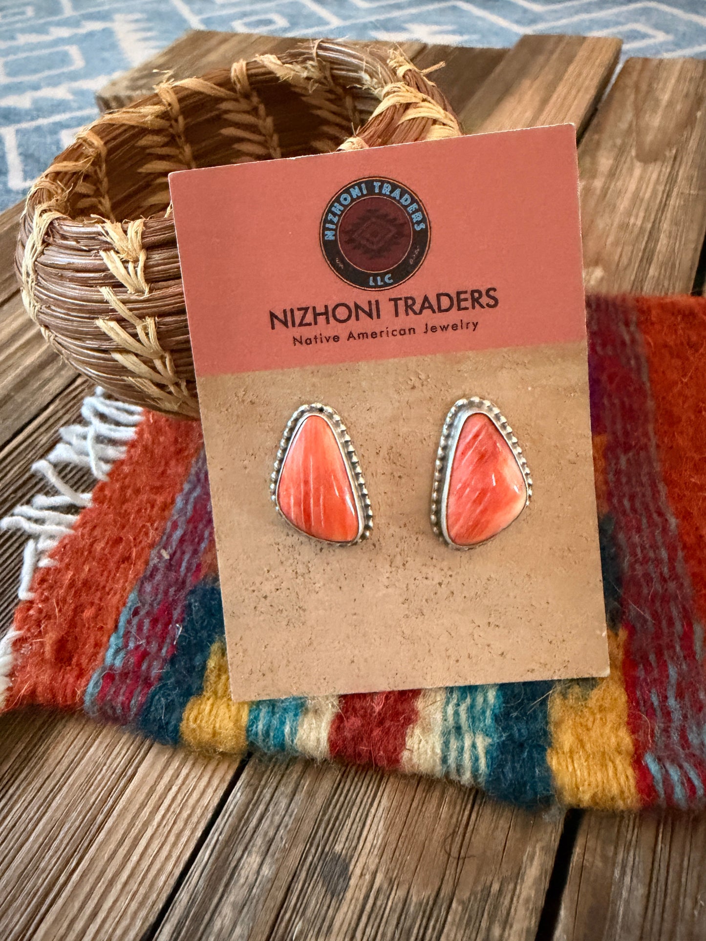 Handcrafted Orange Spiny & Sterling Silver Post Earrings