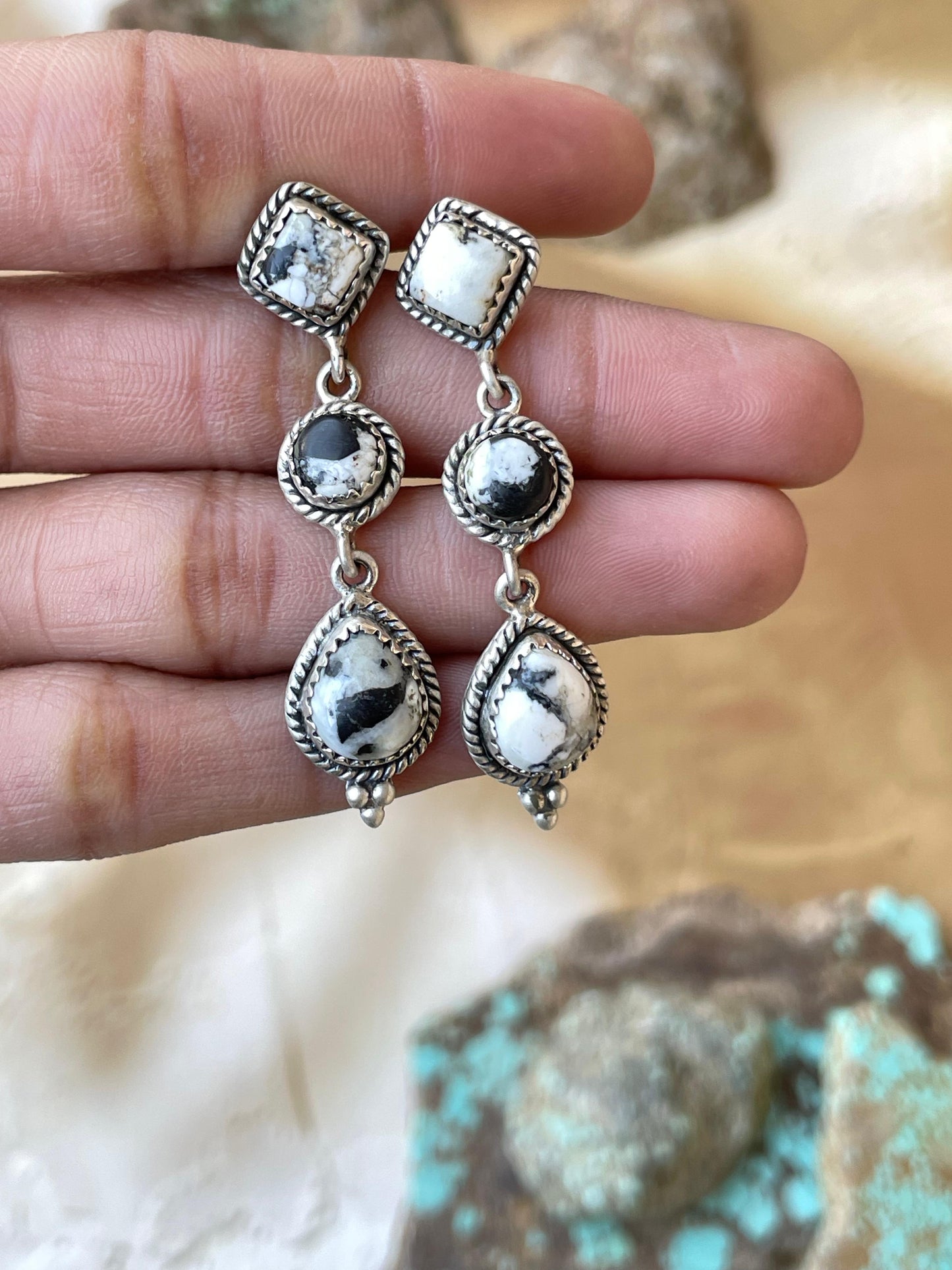 Handmade White Buffalo & Sterling Silver Dangle Earrings