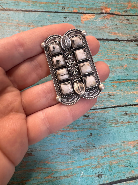 Handmade White Buffalo & Sterling Silver Adjustable Double Row Ring