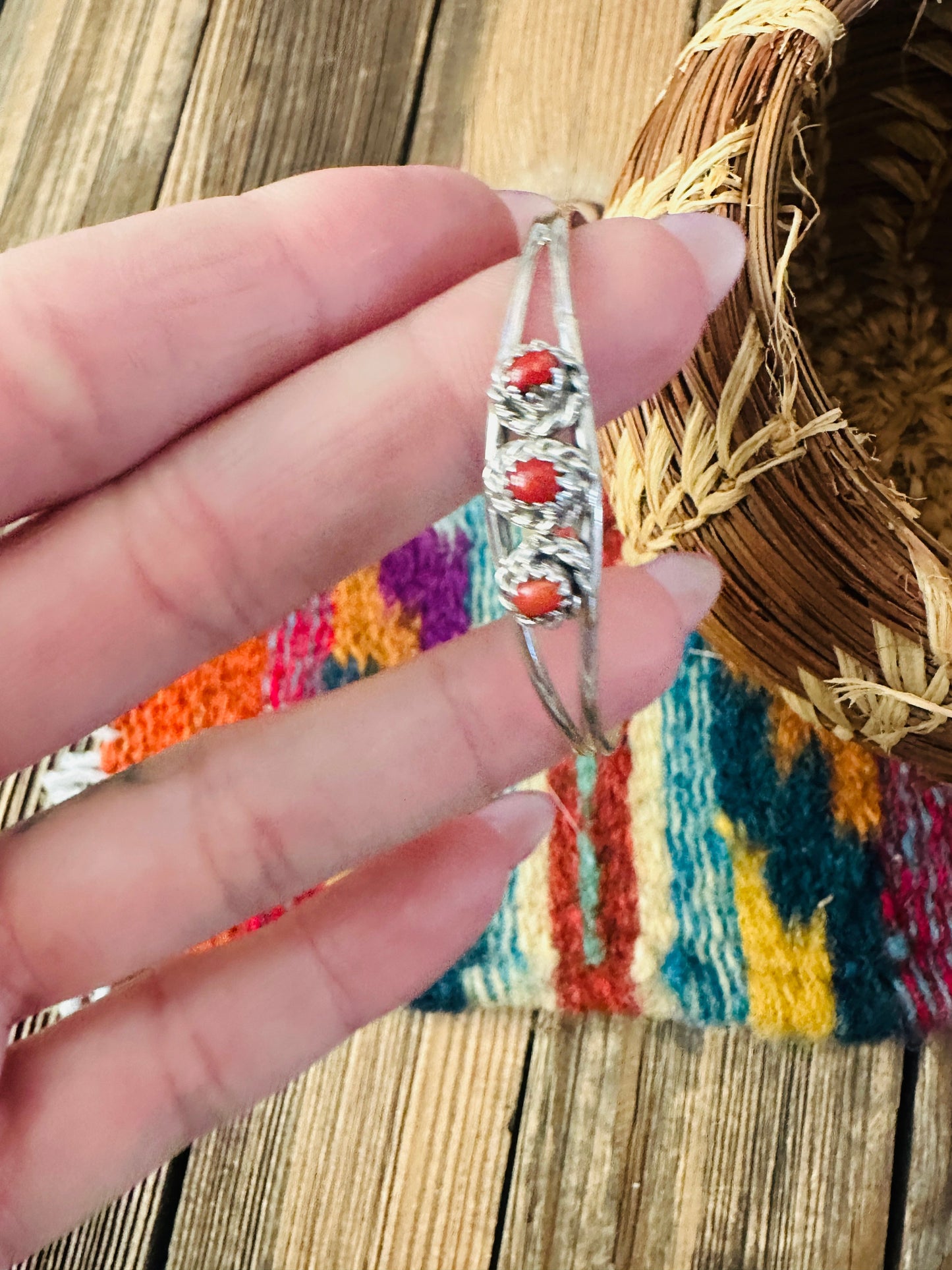 Handcrafted Coral & Sterling Silver Baby Cuff Bracelet