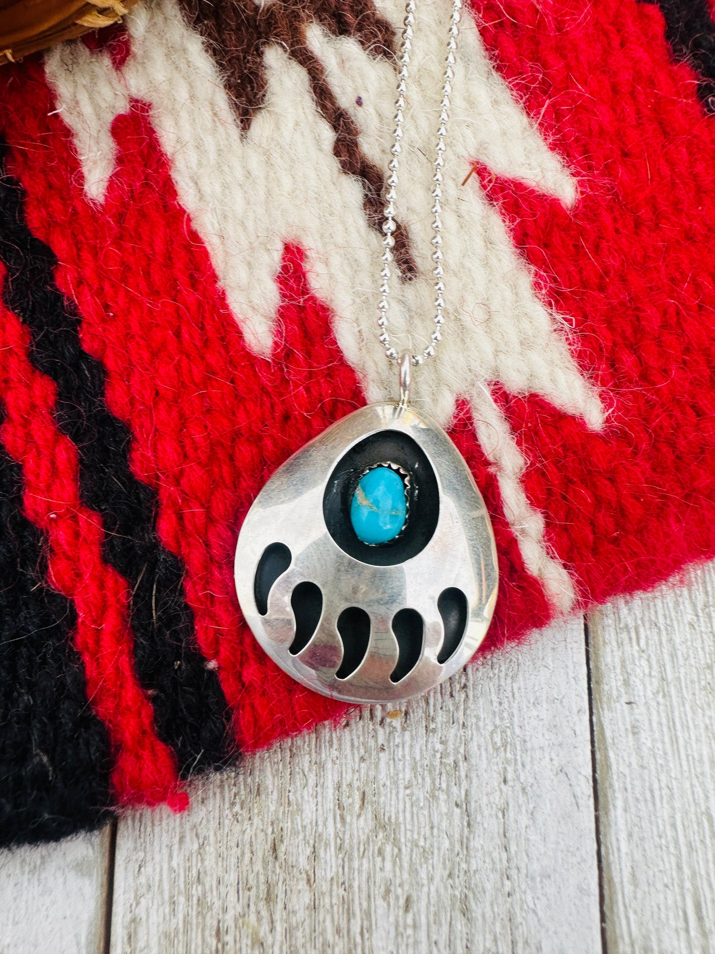 Handcrafted Sterling Silver & Turquoise Bear Paw Pendant