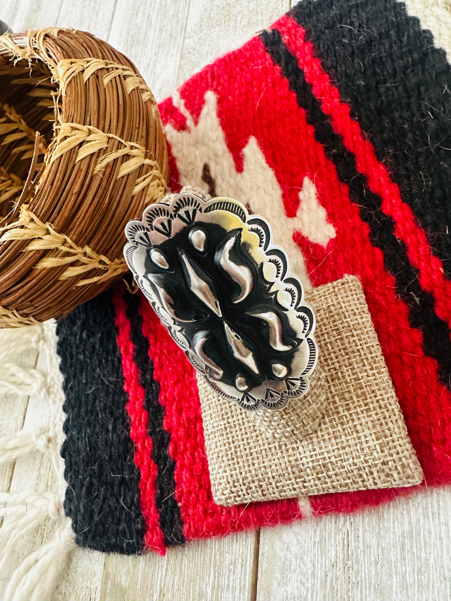 Handcrafted Sterling Silver Adjustable Concho Ring by Leander Tahe