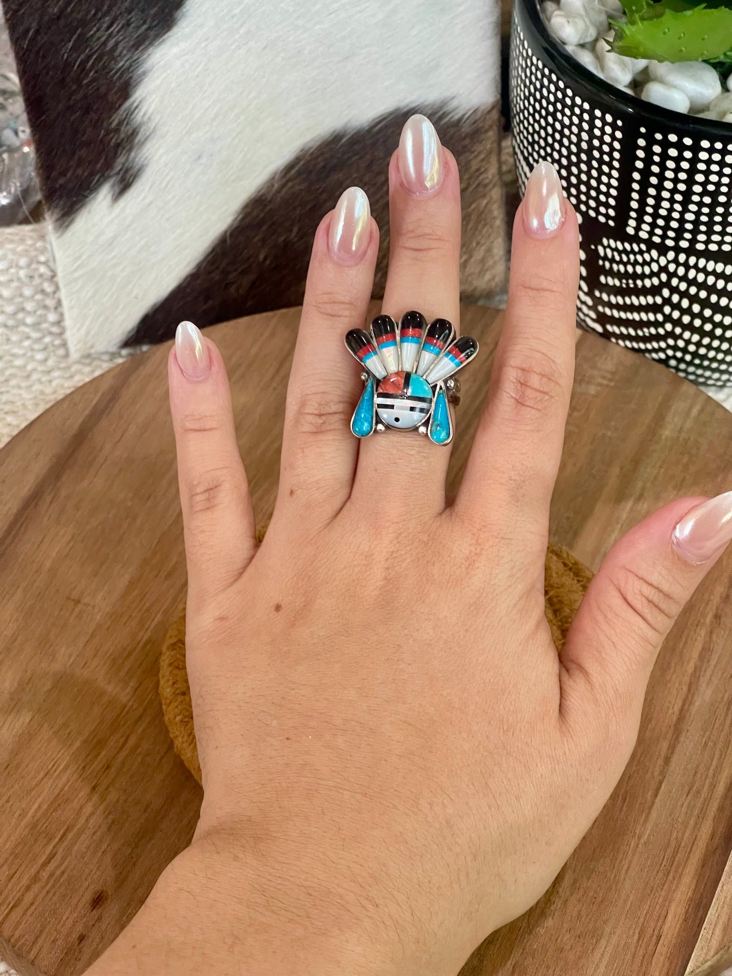Handmade Sterling Silver & Multi Stone Sunface Adjustable Ring