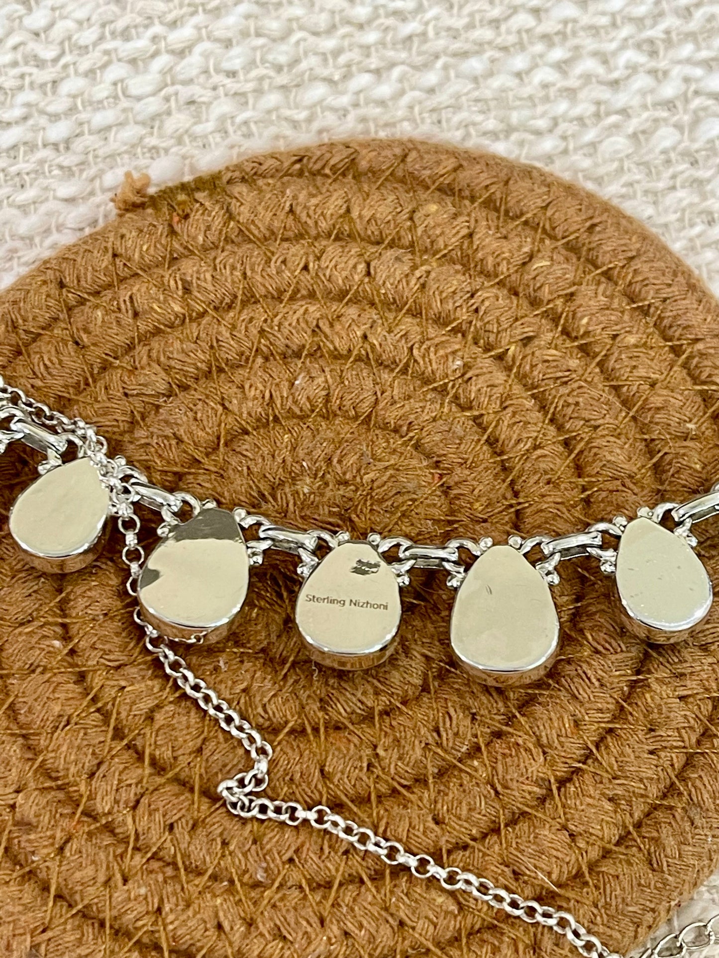 Handmade Sterling Silver Cotton Candy Turquoise Necklace with Signed Nizhoni