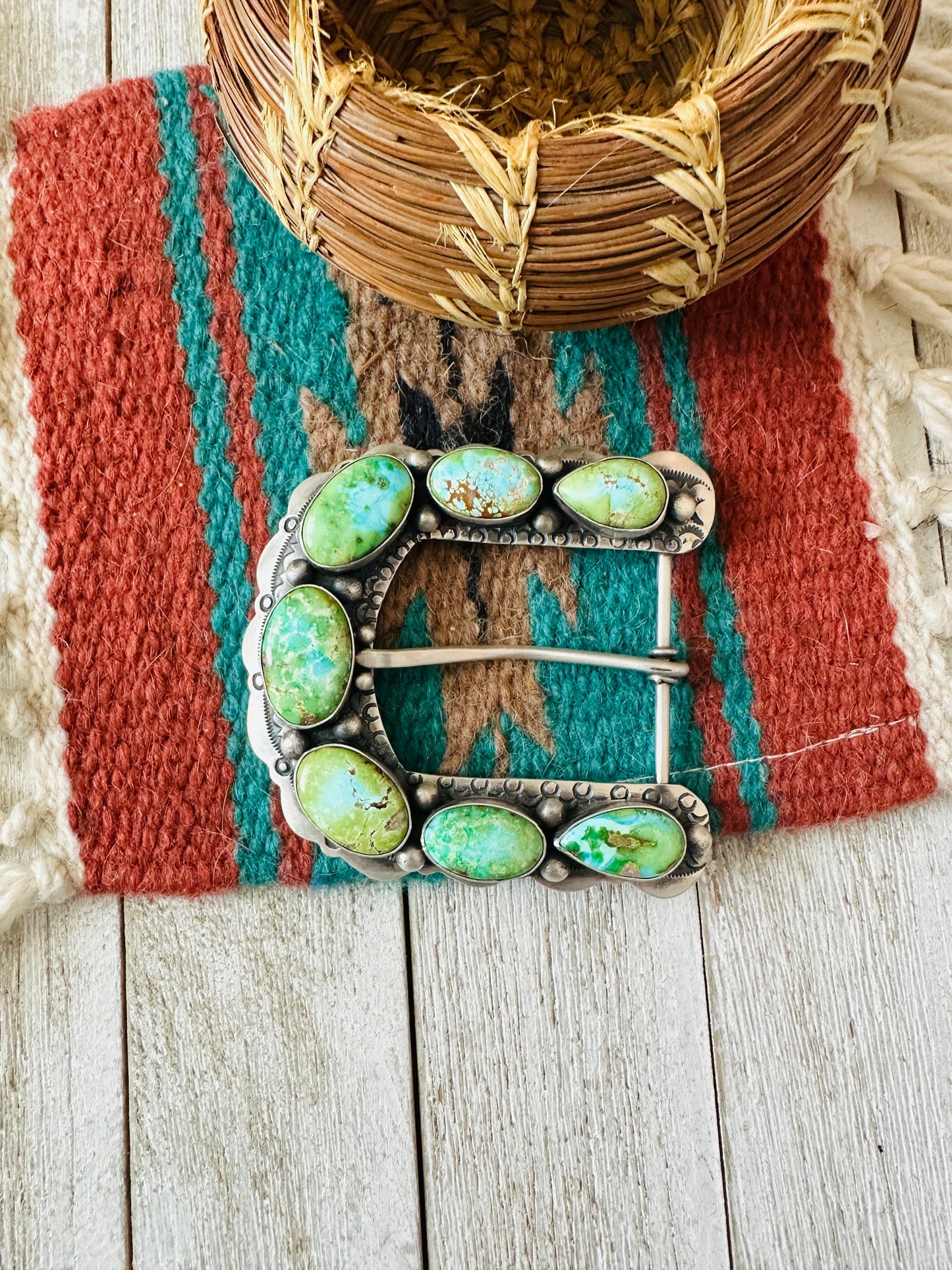 Handcrafted Sonoran Mountain Turquoise & Sterling Silver Belt Buckle by Russell Sam