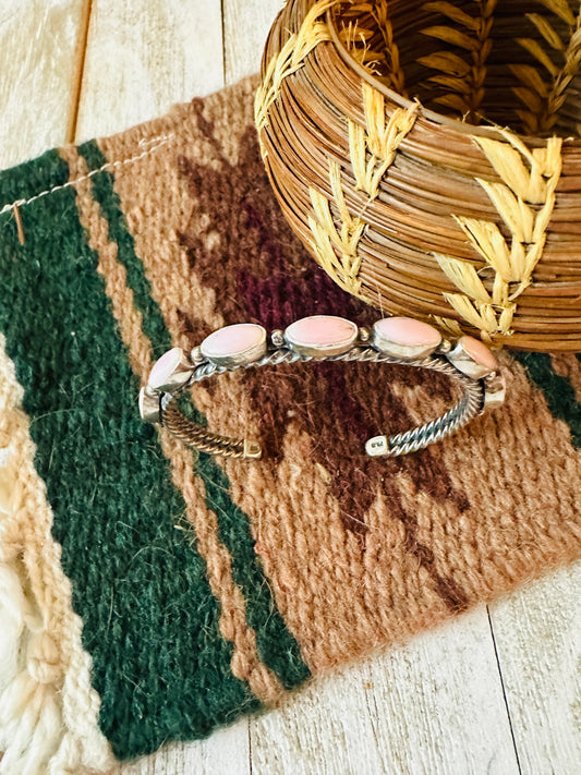 Handcrafted Queen Pink Conch Shell & Sterling Silver Cuff Bracelet