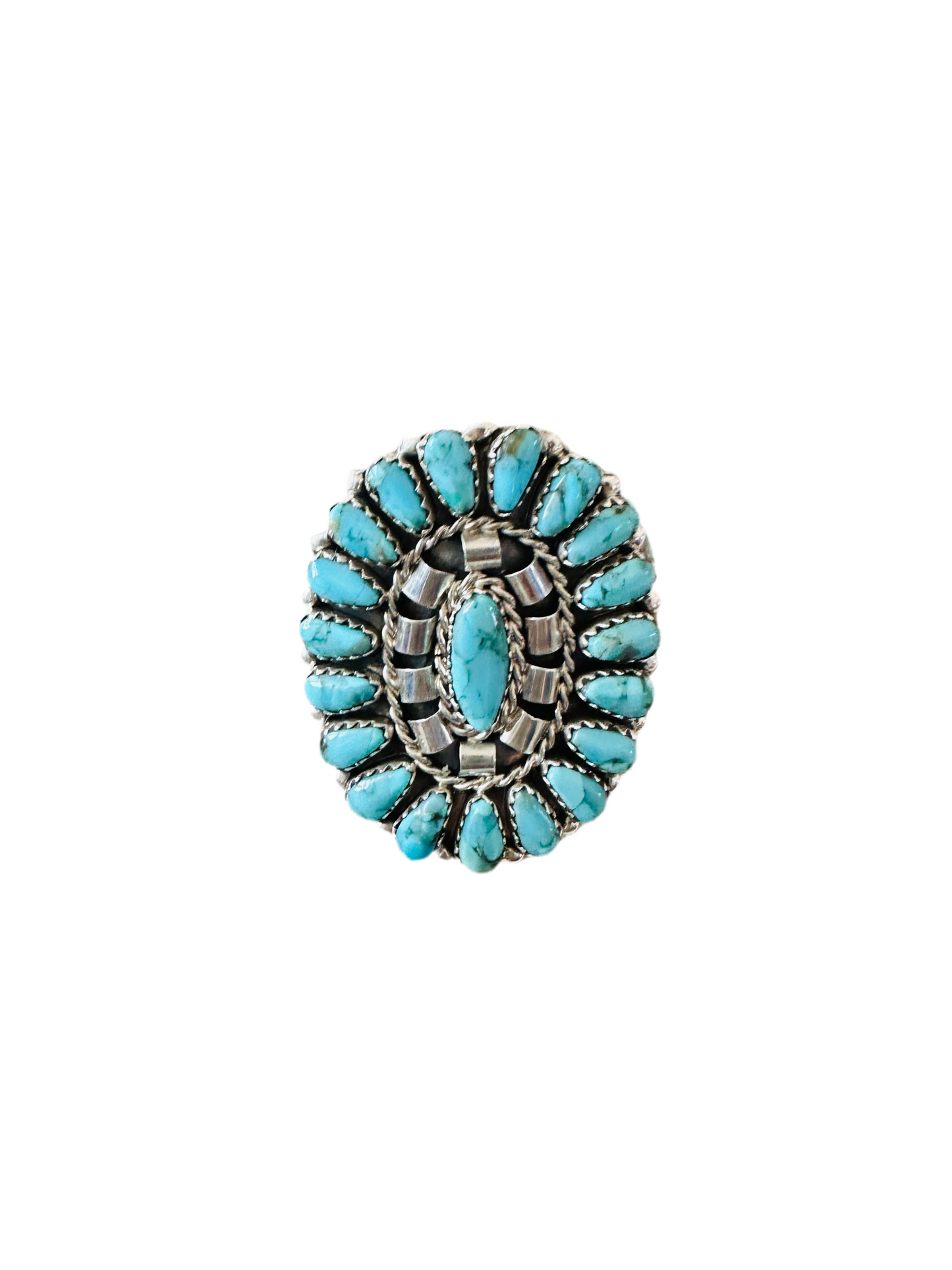 Handcrafted Turquoise & Sterling Silver Cluster Ring Size by Leander Nez