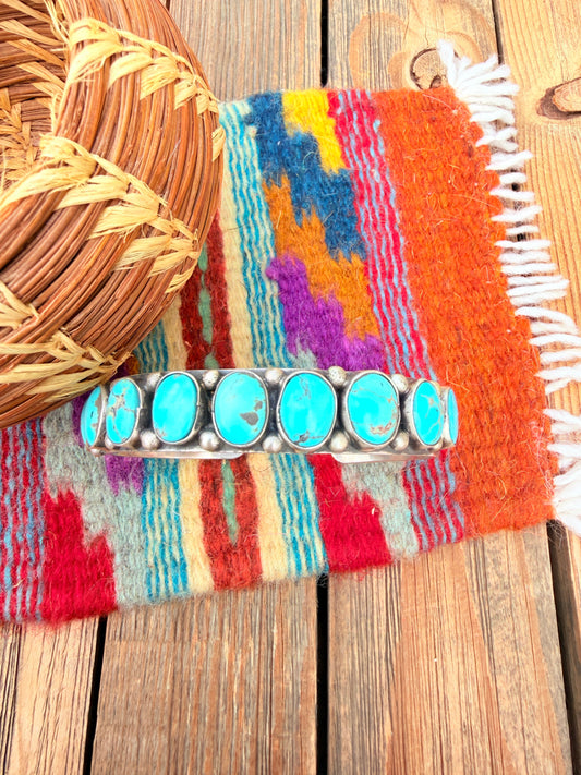 Handcrafted Kingman Turquoise & Sterling Silver Cuff Bracelet by Bobby Johnson