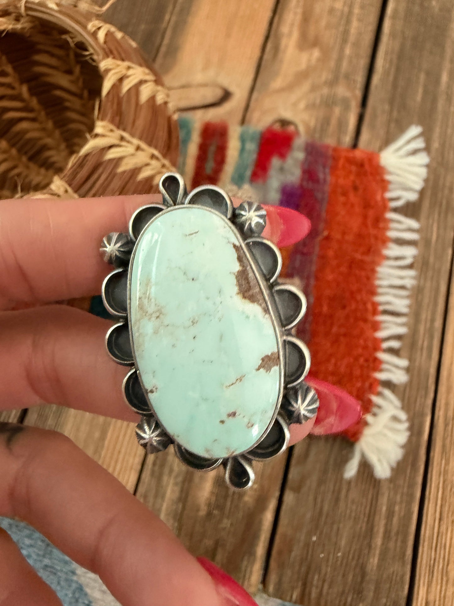 Handcrafted Dry Creek Turquoise & Sterling Silver Ring Size 7.75 by Jameson Garcia