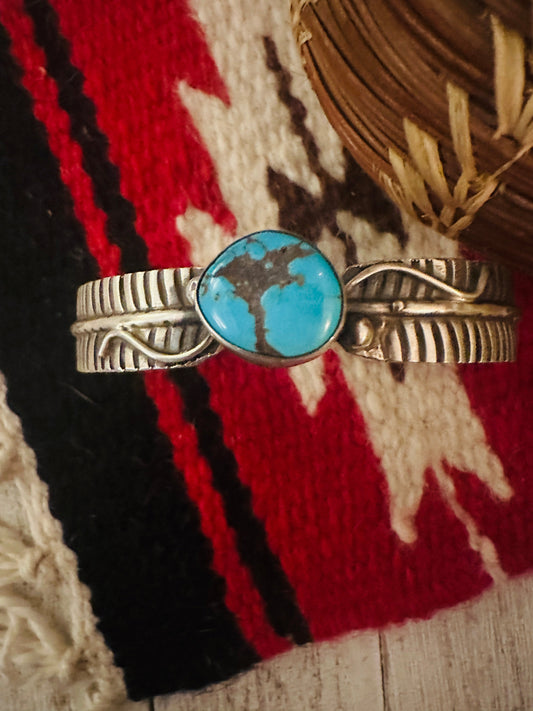 Handcrafted Turquoise & Sterling Silver Feather Cuff Bracelet