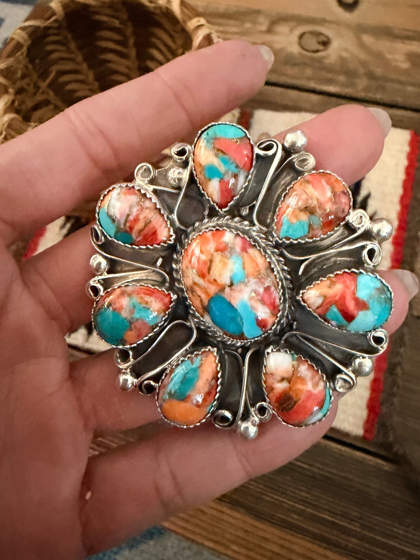 Handcrafted Sterling Silver & Multi Stone Spice Adjustable Ring