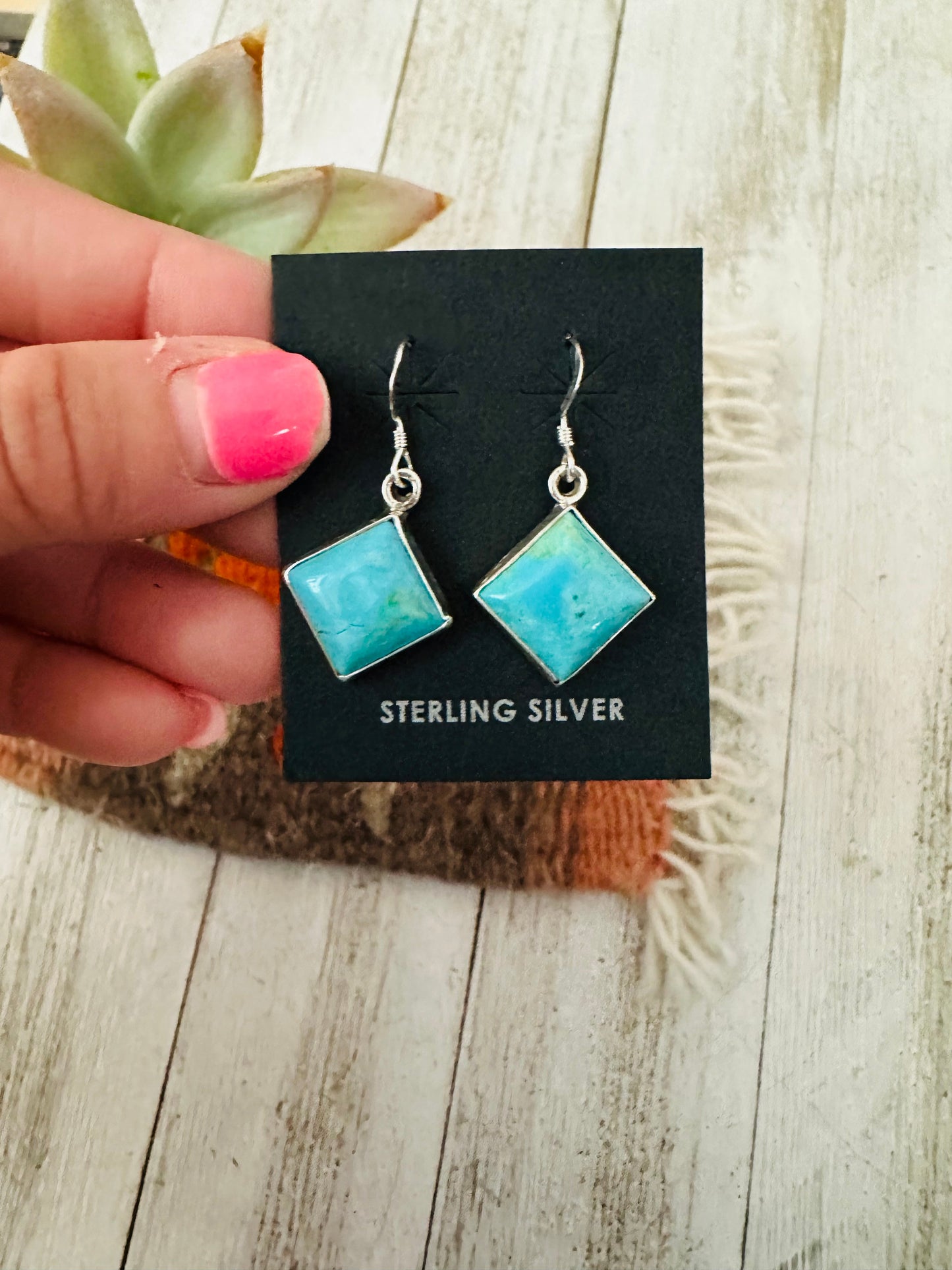 Navajo Turquoise and Sterling Silver Square Dangle Earrings