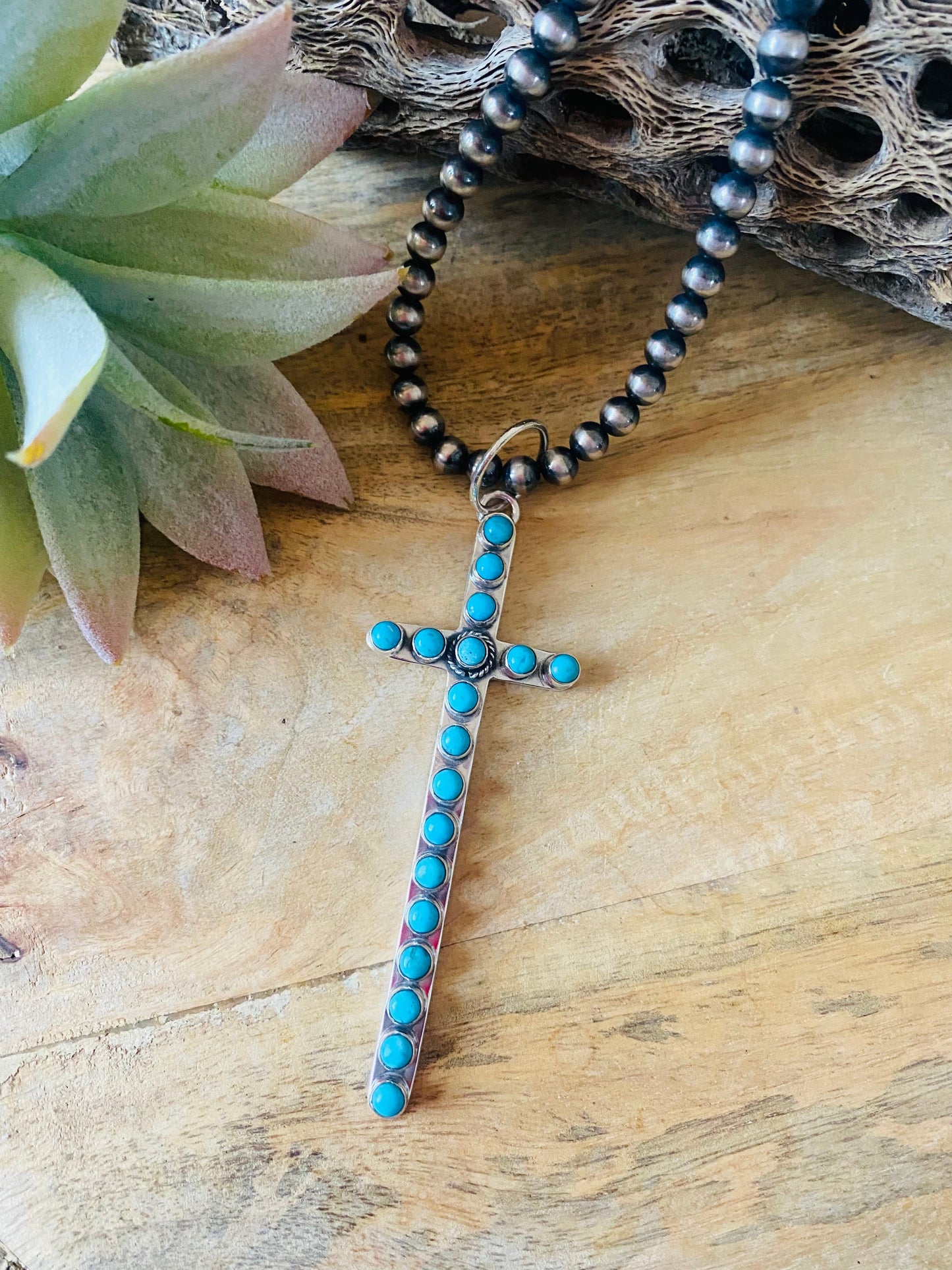 Beautiful Turquoise & Sterling Silver Cross Pendant