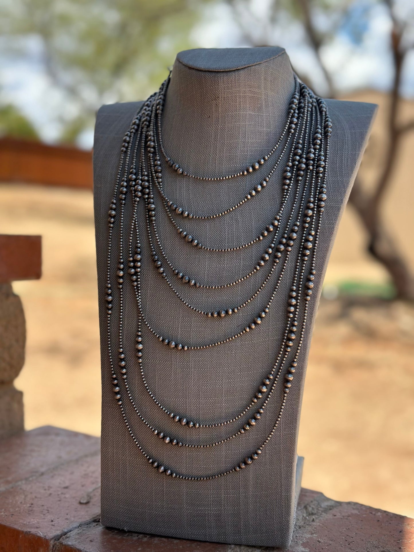 Handmade Graduated Sterling Silver Graduated Bead Beaded Necklace