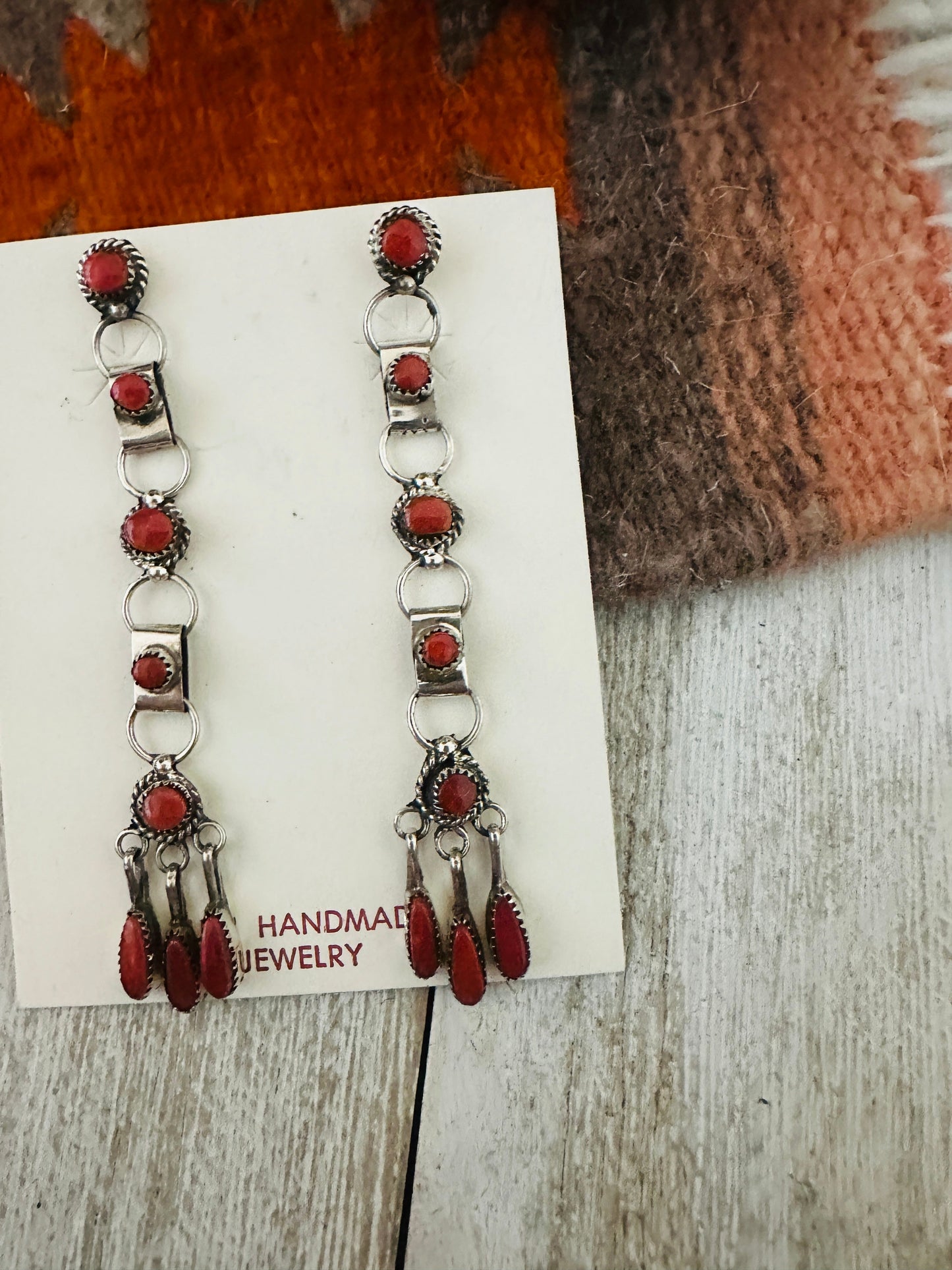Handcrafted Sterling Silver & Coral Dangle Earrings