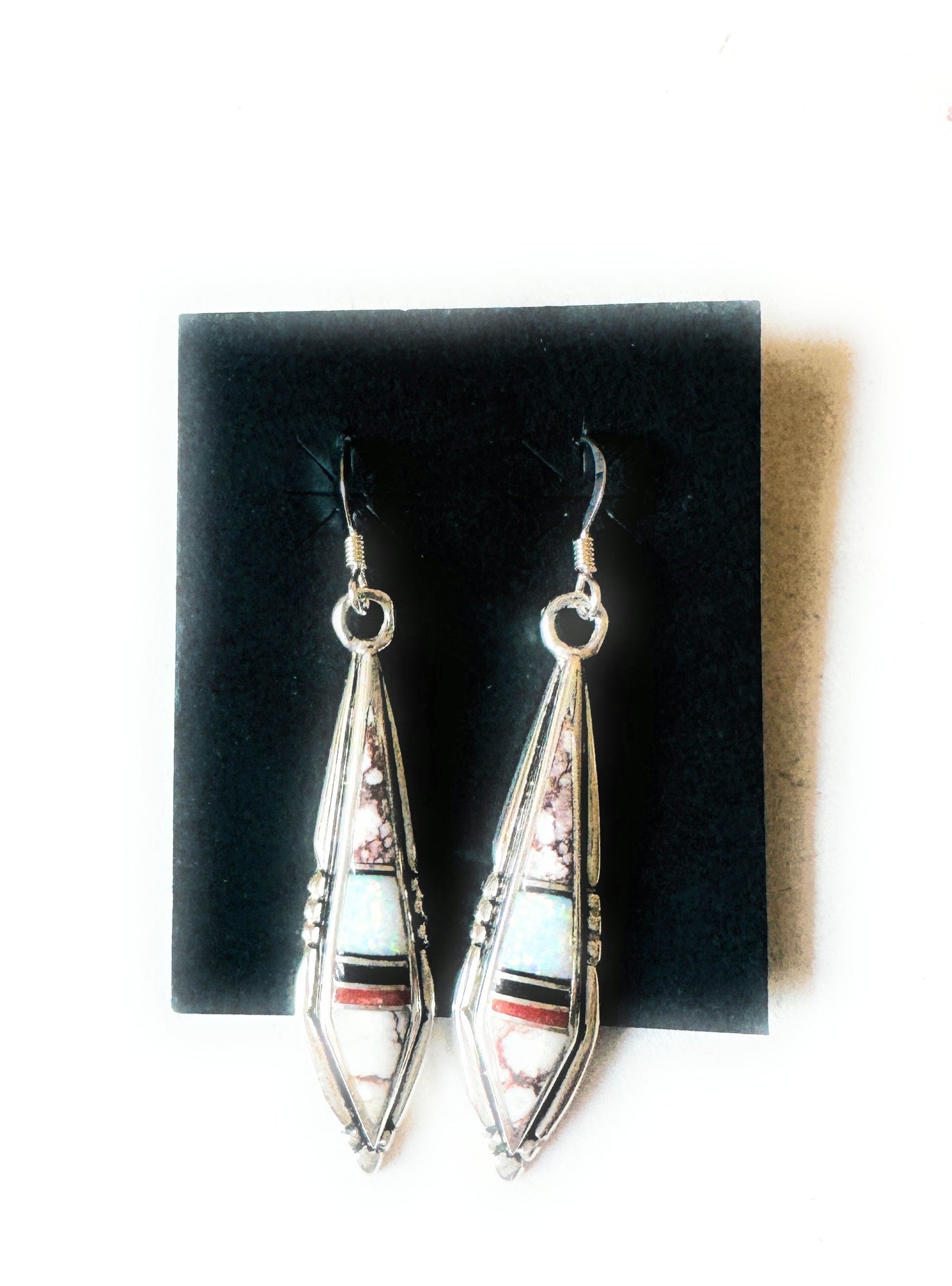 Handcrafted Sterling Silver & Multi Stone Inlay Dangle Earrings