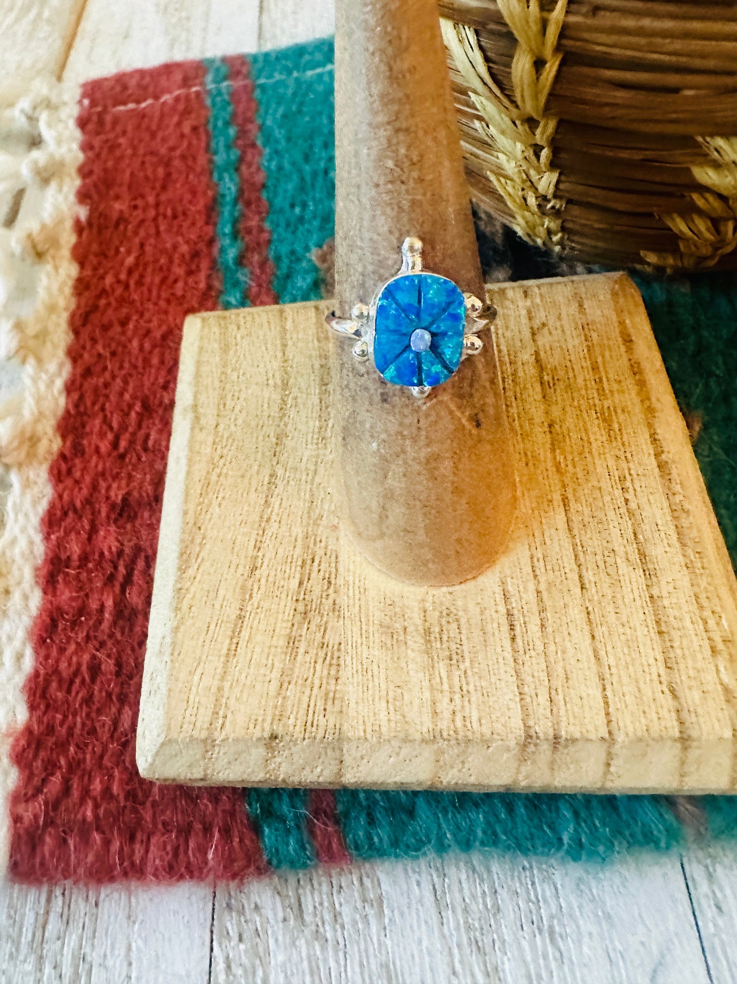 Handcrafted Sterling Silver & Blue Opal Turtle Ring