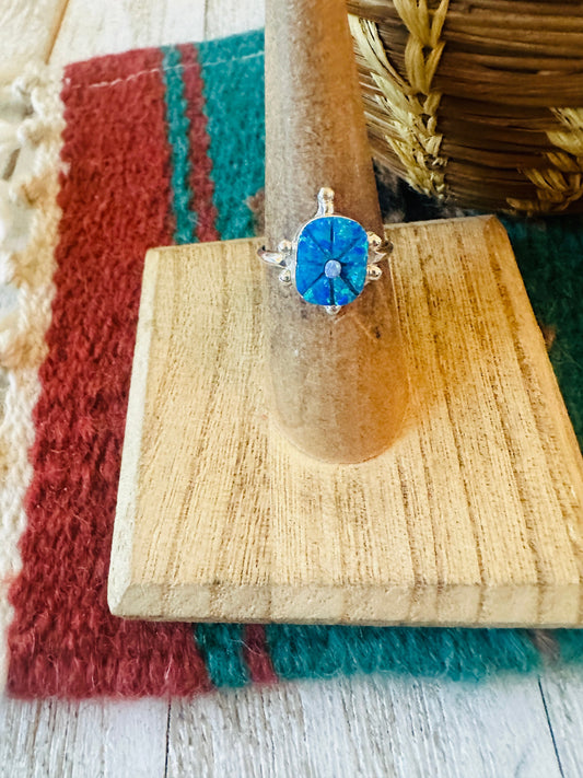 Handcrafted Sterling Silver & Blue Opal Turtle Ring