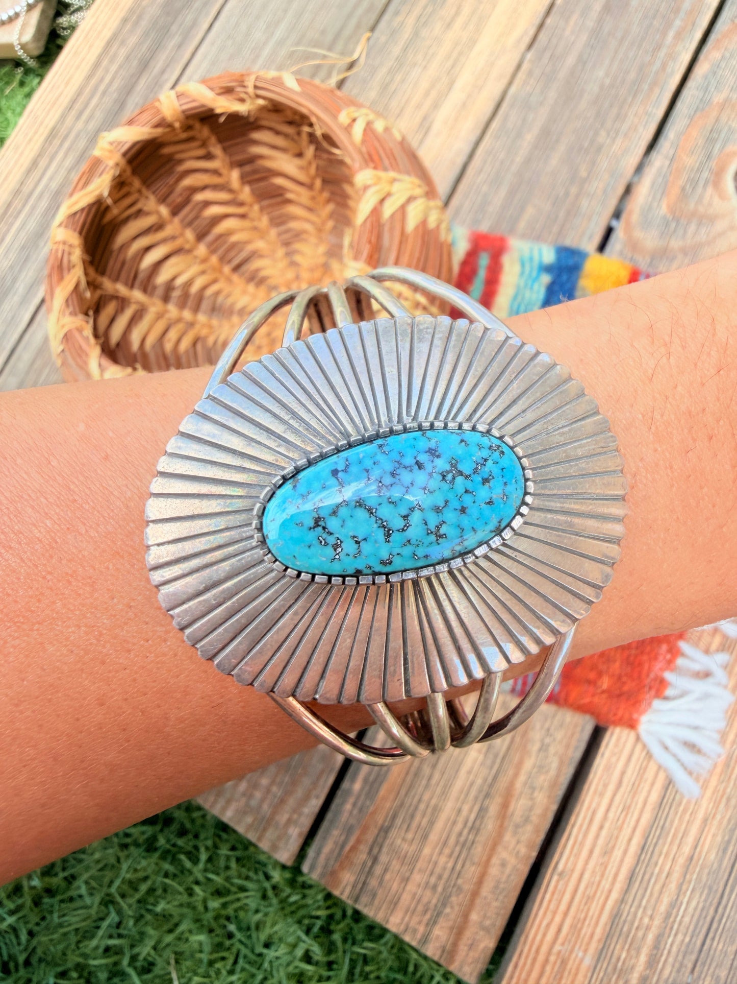 Handcrafted Sterling Silver & Kingman Web Turquoise Cuff Bracelet by Paul Livingston