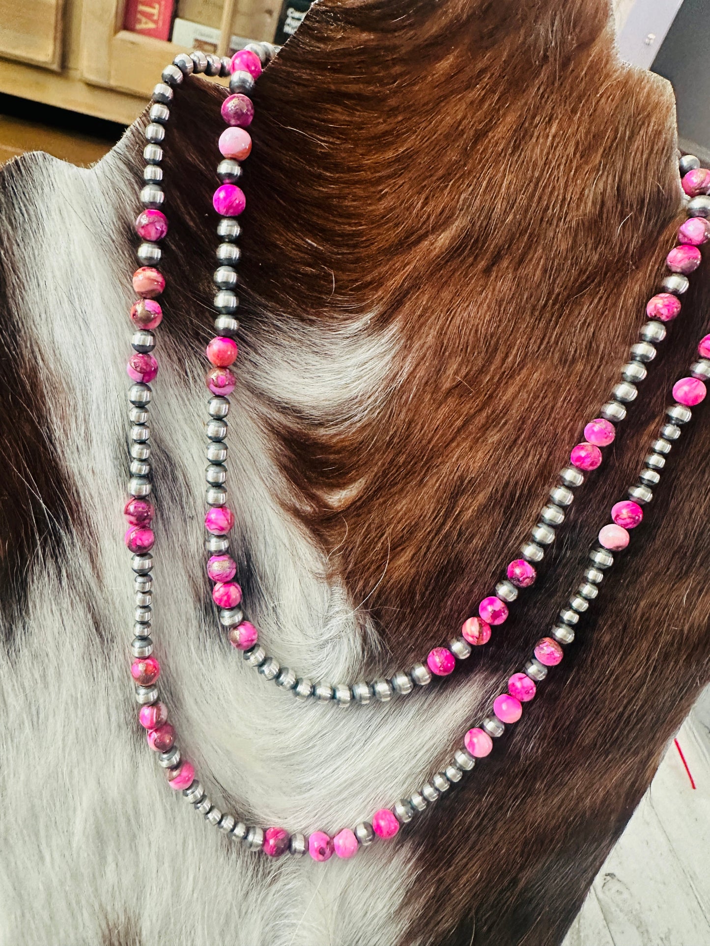 Handcrafted Sterling Silver & Pink Dream Mojave Beaded Necklace