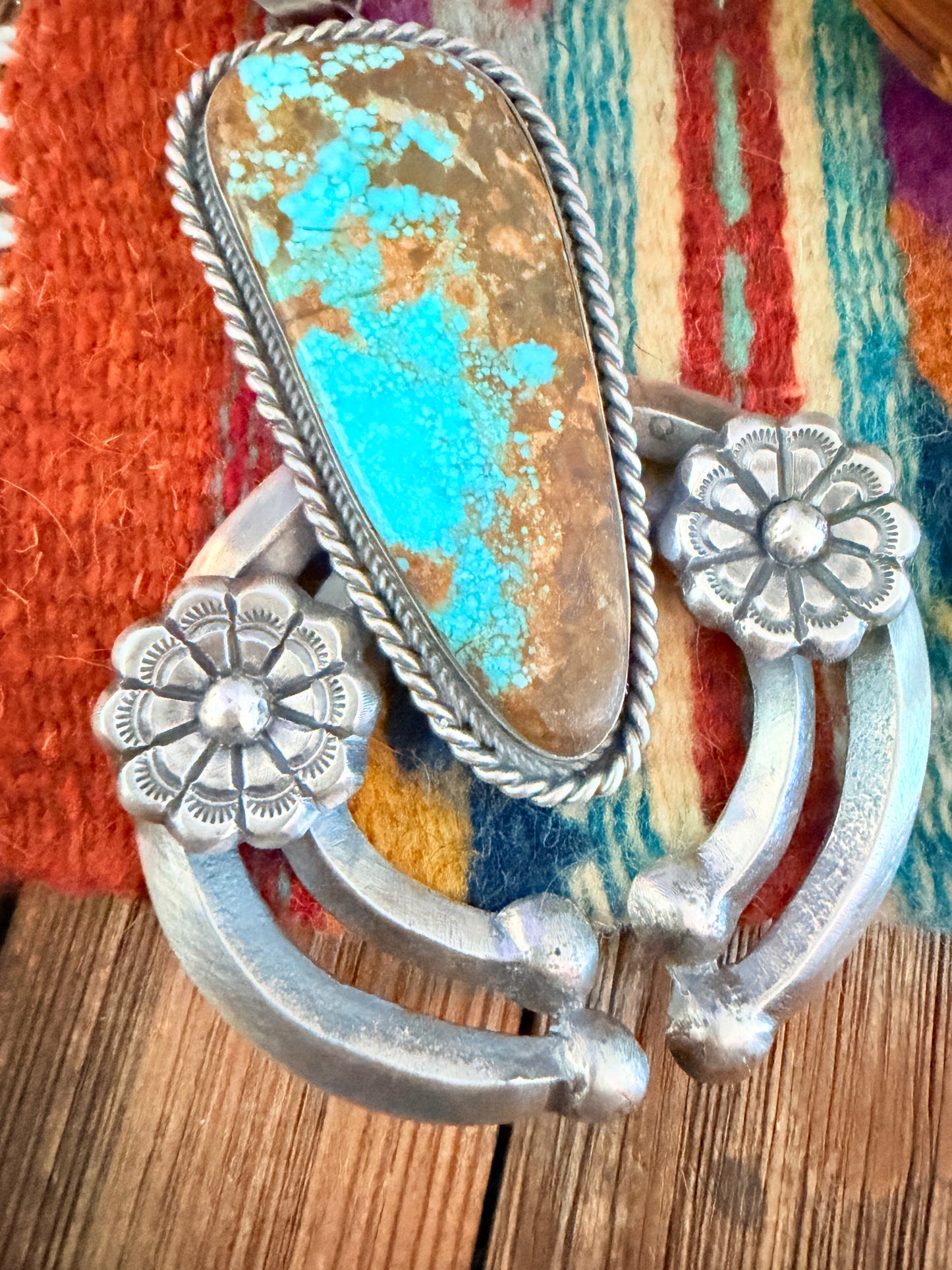 Handcrafted Sterling Silver & Number 8 Turquoise Naja Pendant by Chimney Butte