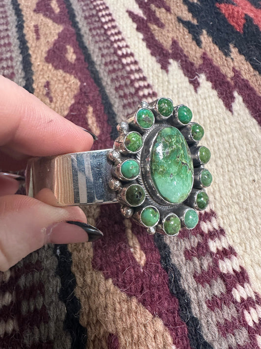 Beautiful B Johnson Handcrafted Sterling Turquoise Cluster Bracelet Cuff Signed
