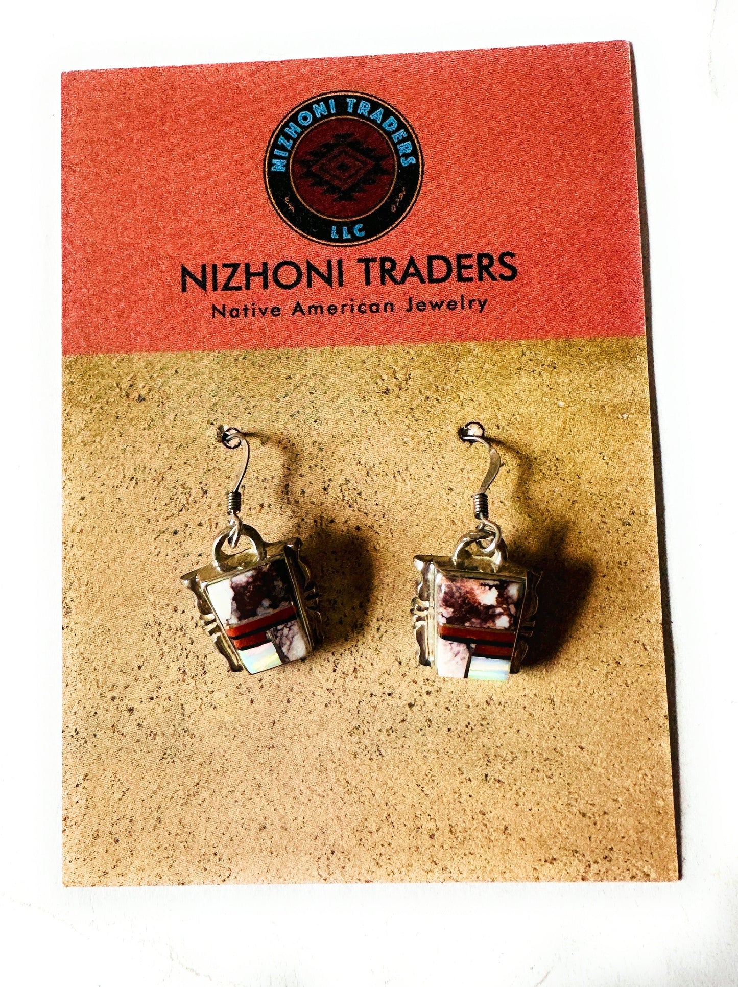 Handcrafted Sterling Silver & Multi Stone Inlay Dangle Earrings