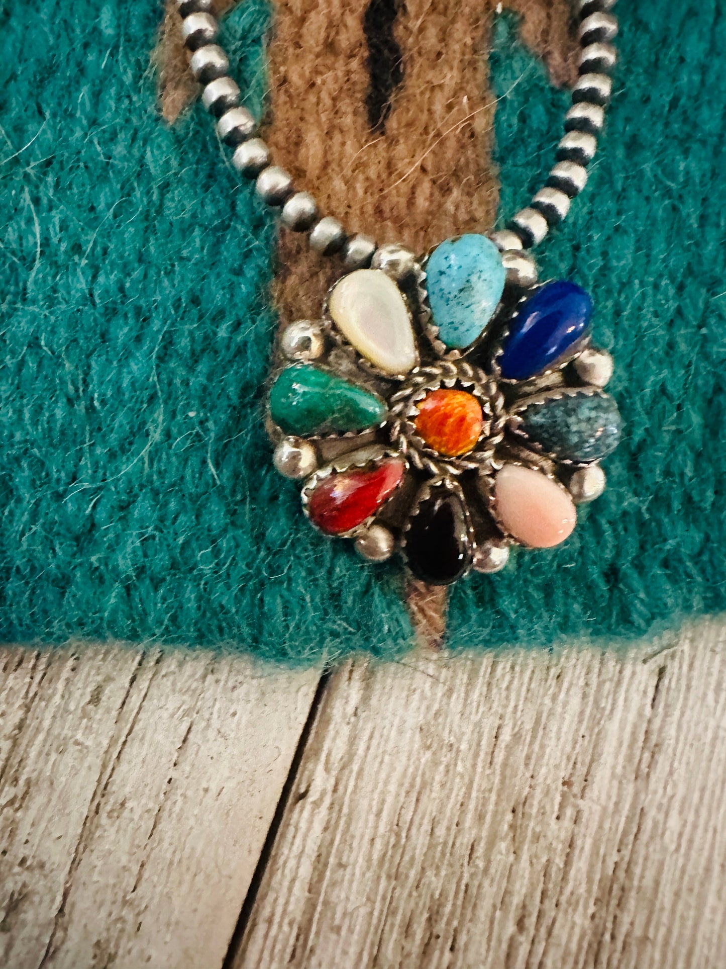 Handcrafted Multi Stone & Sterling Silver Cluster Brooch/ Pendant