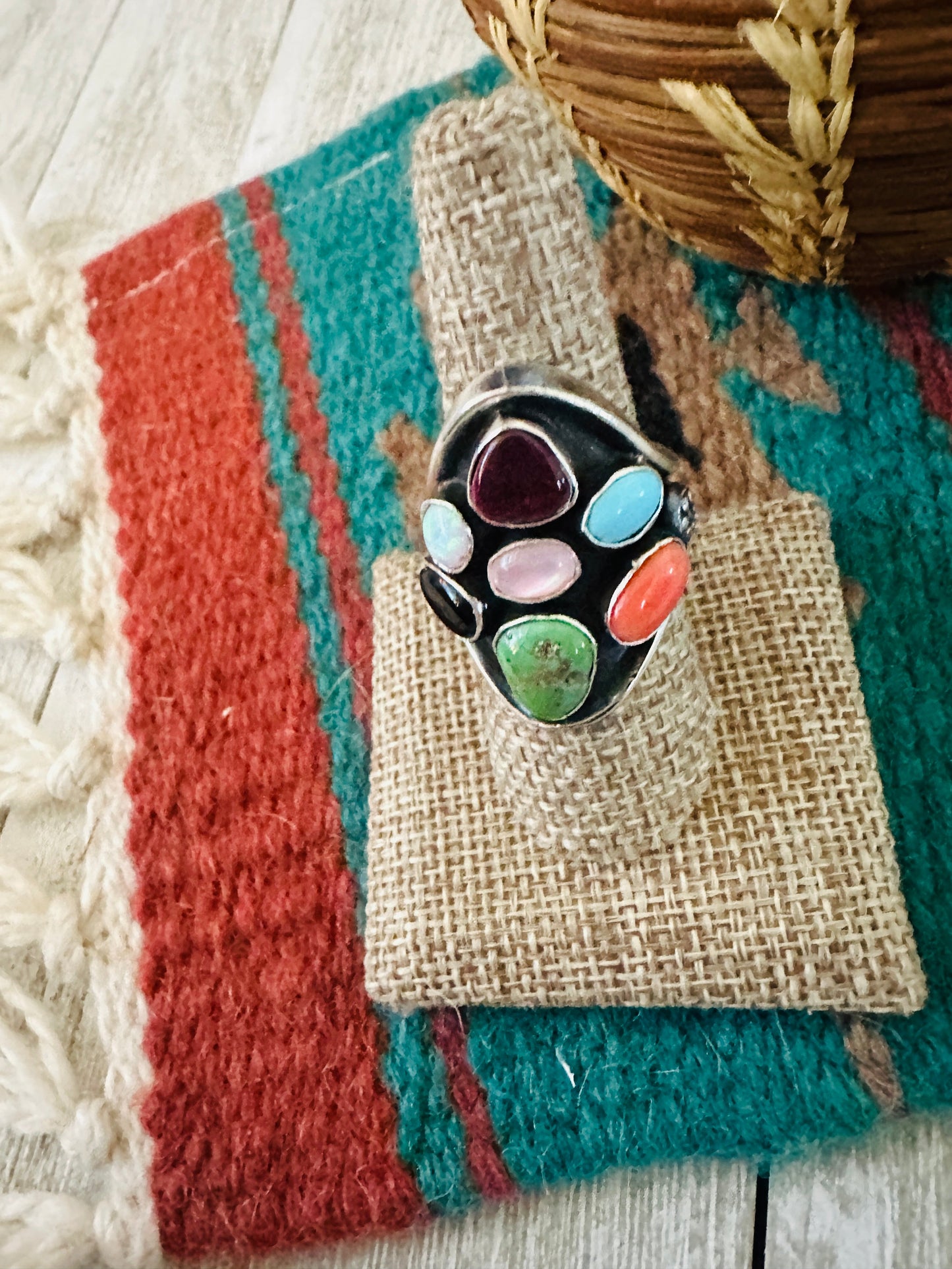 Handcrafted Sterling Silver & Multi Stone Cluster Ring Size 8 by Emer Thompson