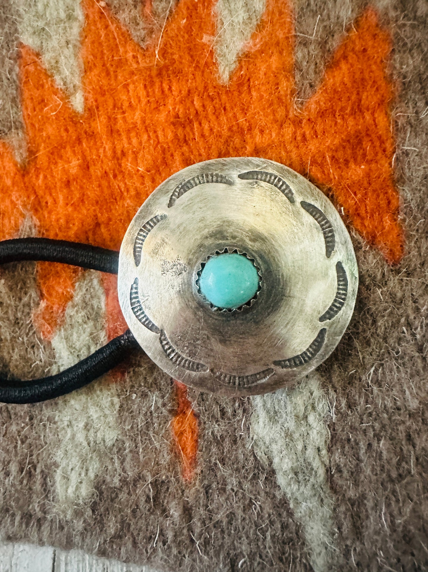 Turquoise & Sterling Silver Hand Stamped Hair Tie