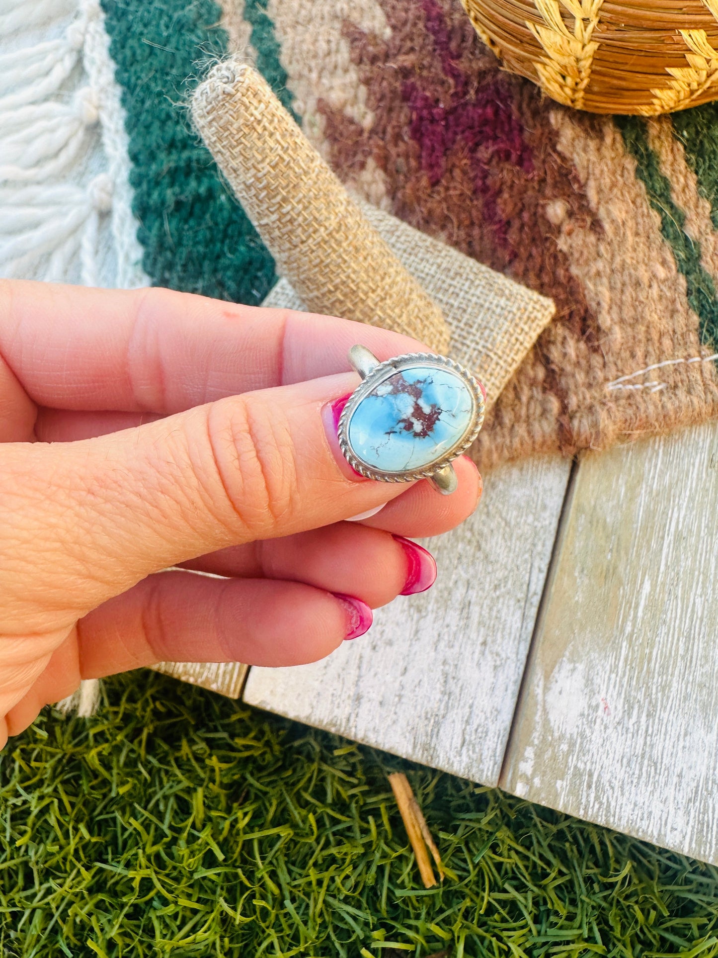 Handcrafted Golden Hills Turquoise & Sterling Silver Ring Size 8