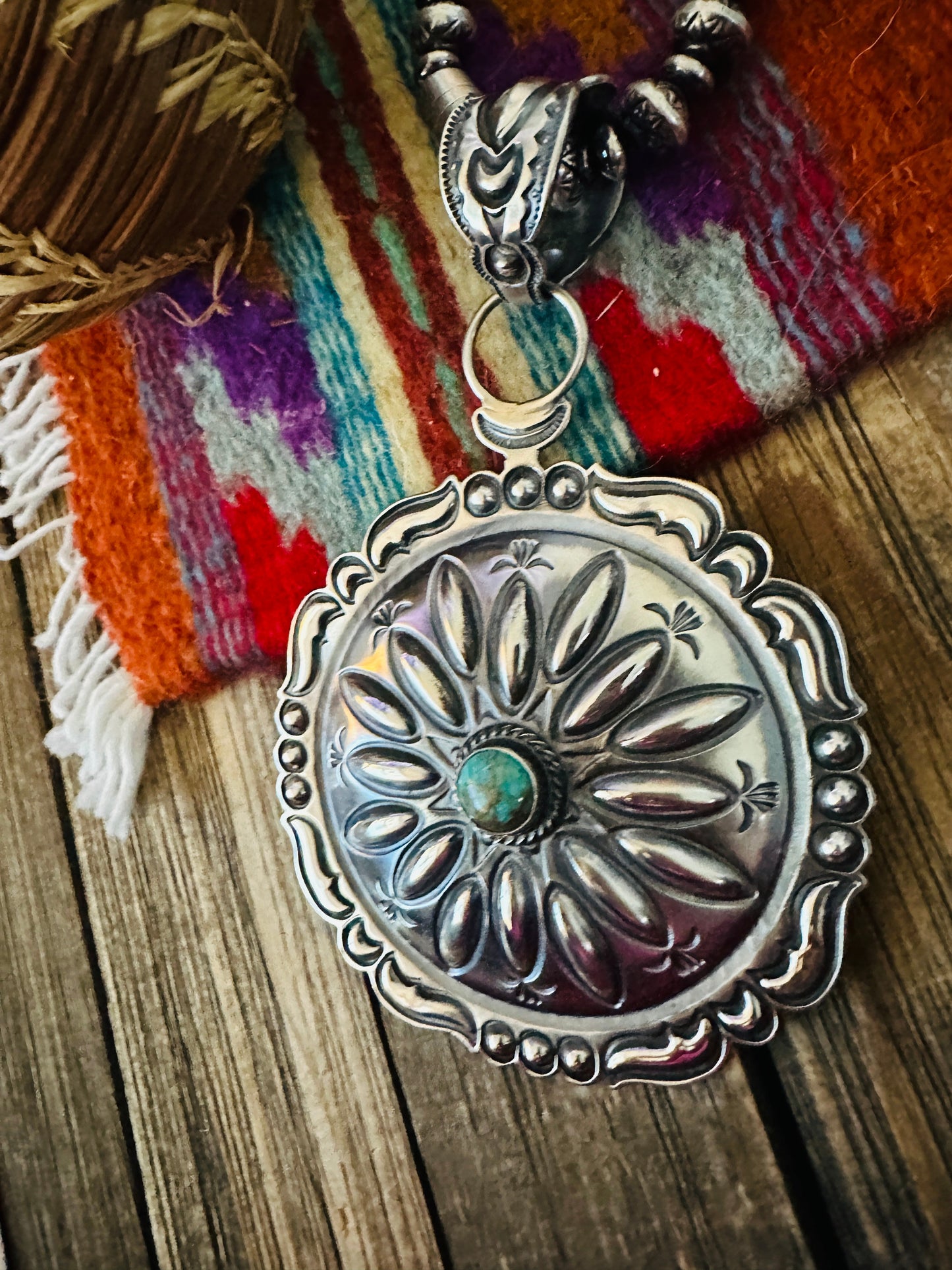 Handcrafted Turquoise & Sterling Silver Concho Pendant by Roland Dixson