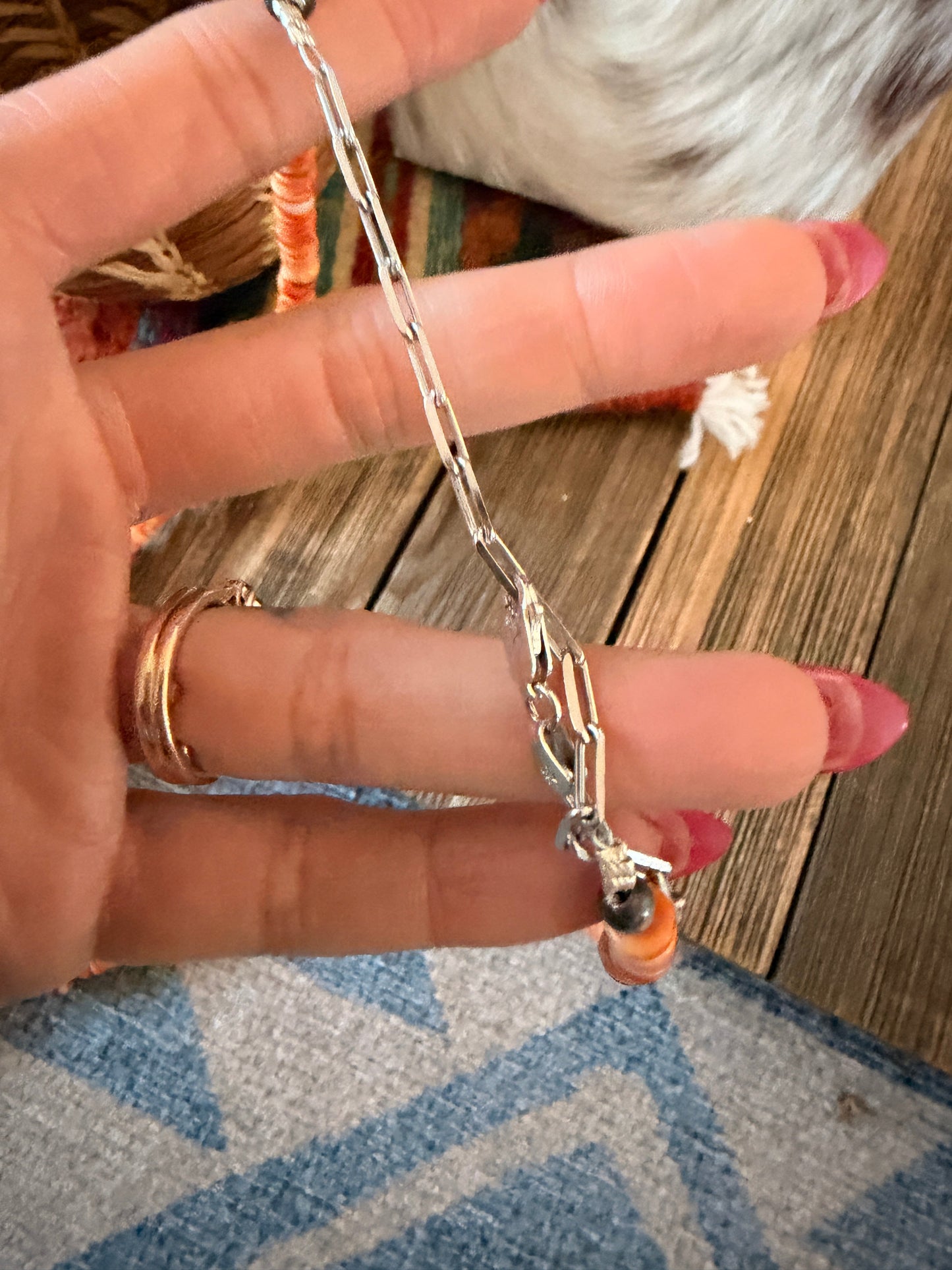 Handcrafted Orange Spiny Oyster, Turquoise & Sterling Silver Beaded Jacla Necklace