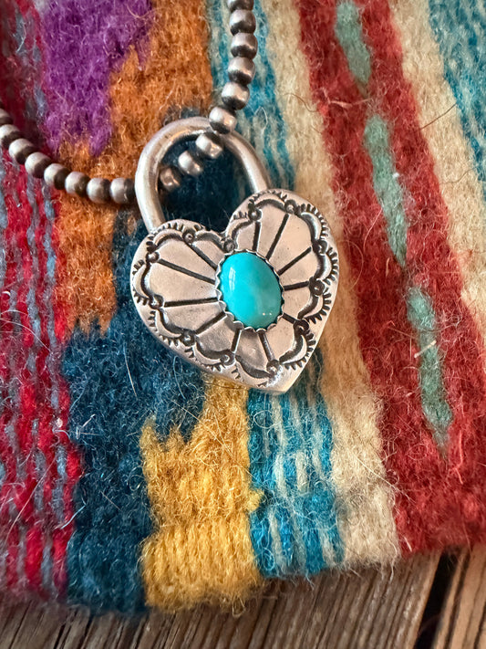 Handcrafted Sterling Silver & Turquoise Heart Locket Pendant