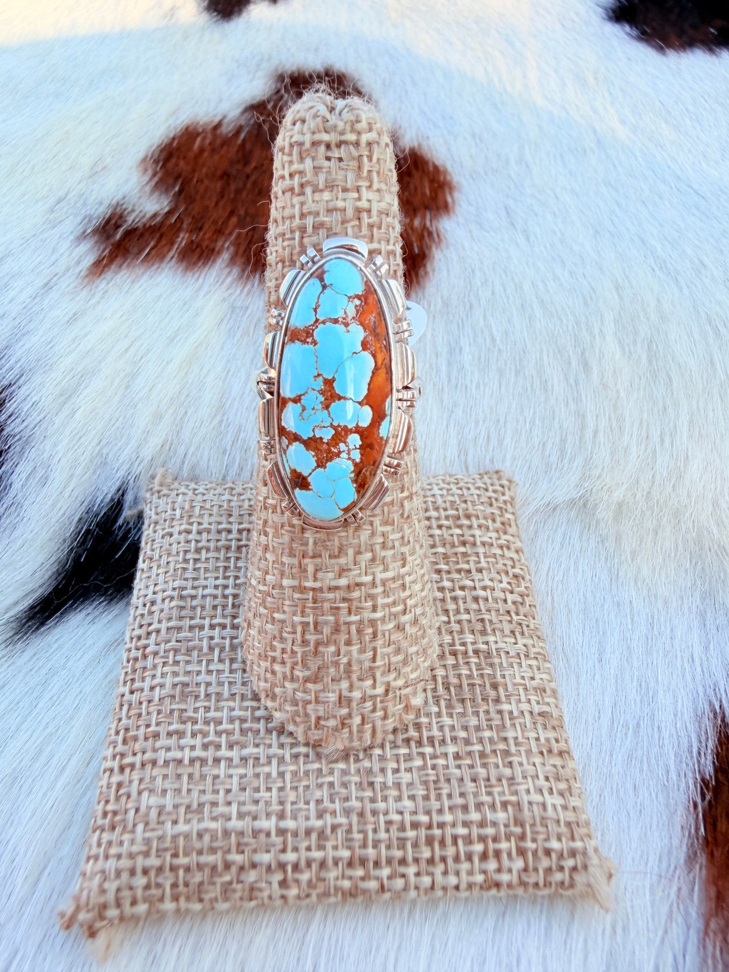 Handcrafted Number 8 Turquoise & Sterling Silver Ring Size 6.5 by Larry Moses Yazzie