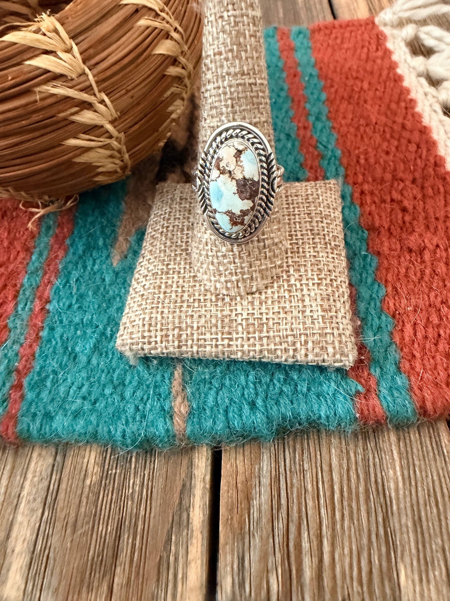 Handcrafted Golden Hills Turquoise & Sterling Silver Ring Size 9.5