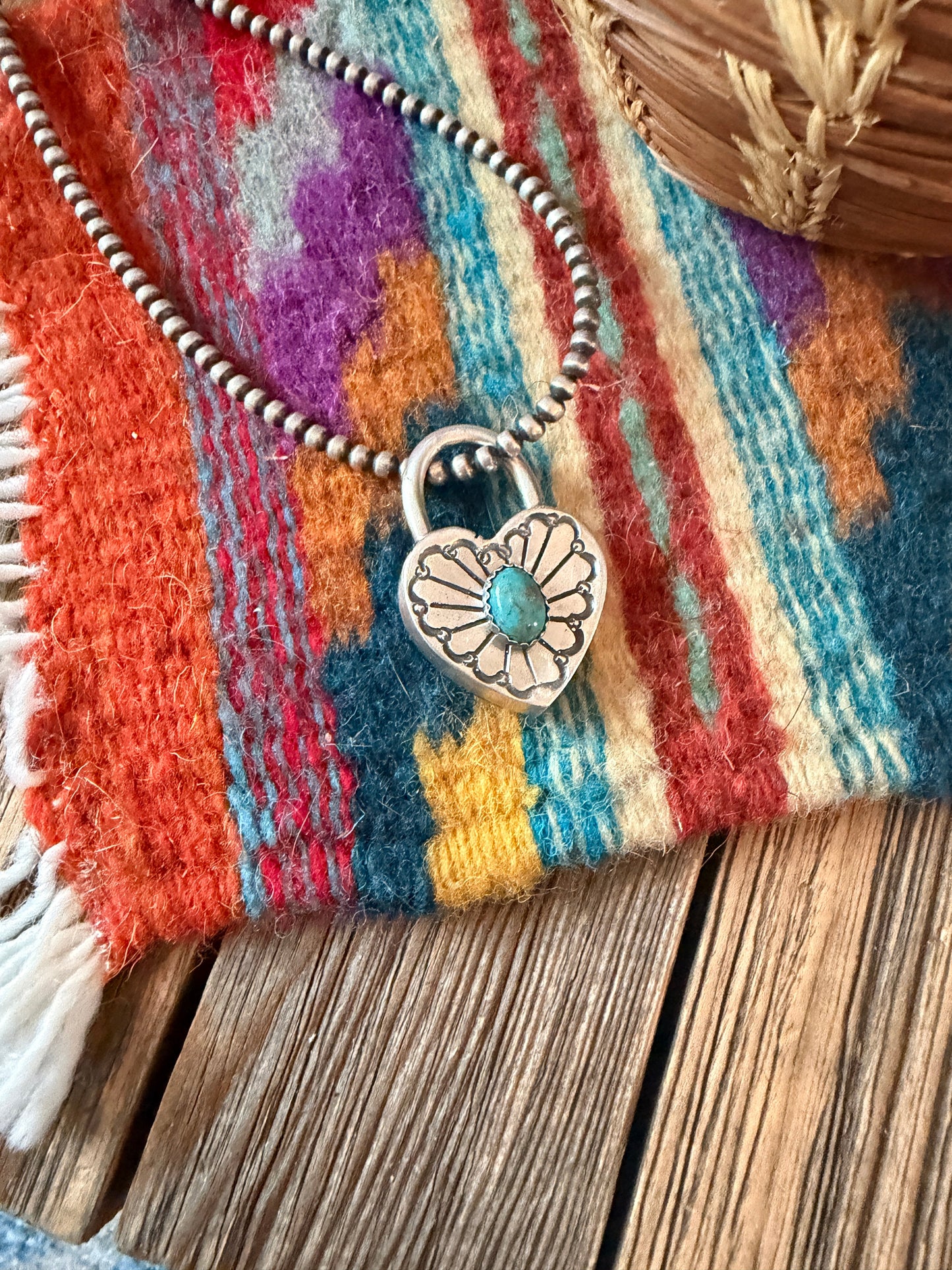 Handcrafted Sterling Silver & Turquoise Heart Locket Pendant