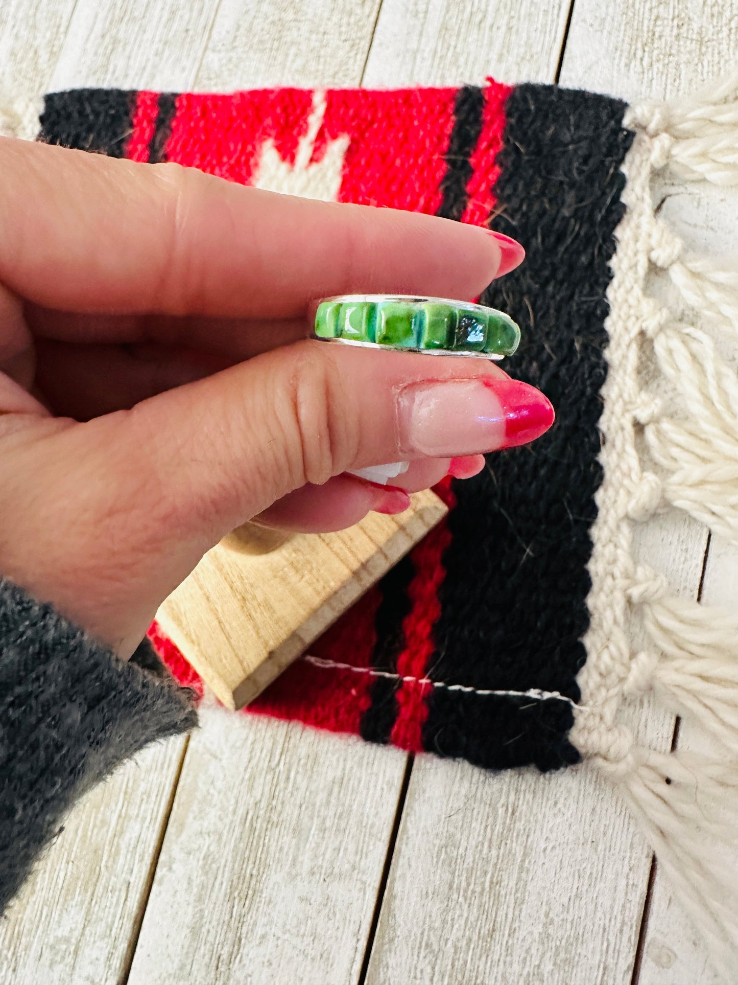 Handcrafted Sonoran Mountain Turquoise & Sterling Silver Inlay Band Ring