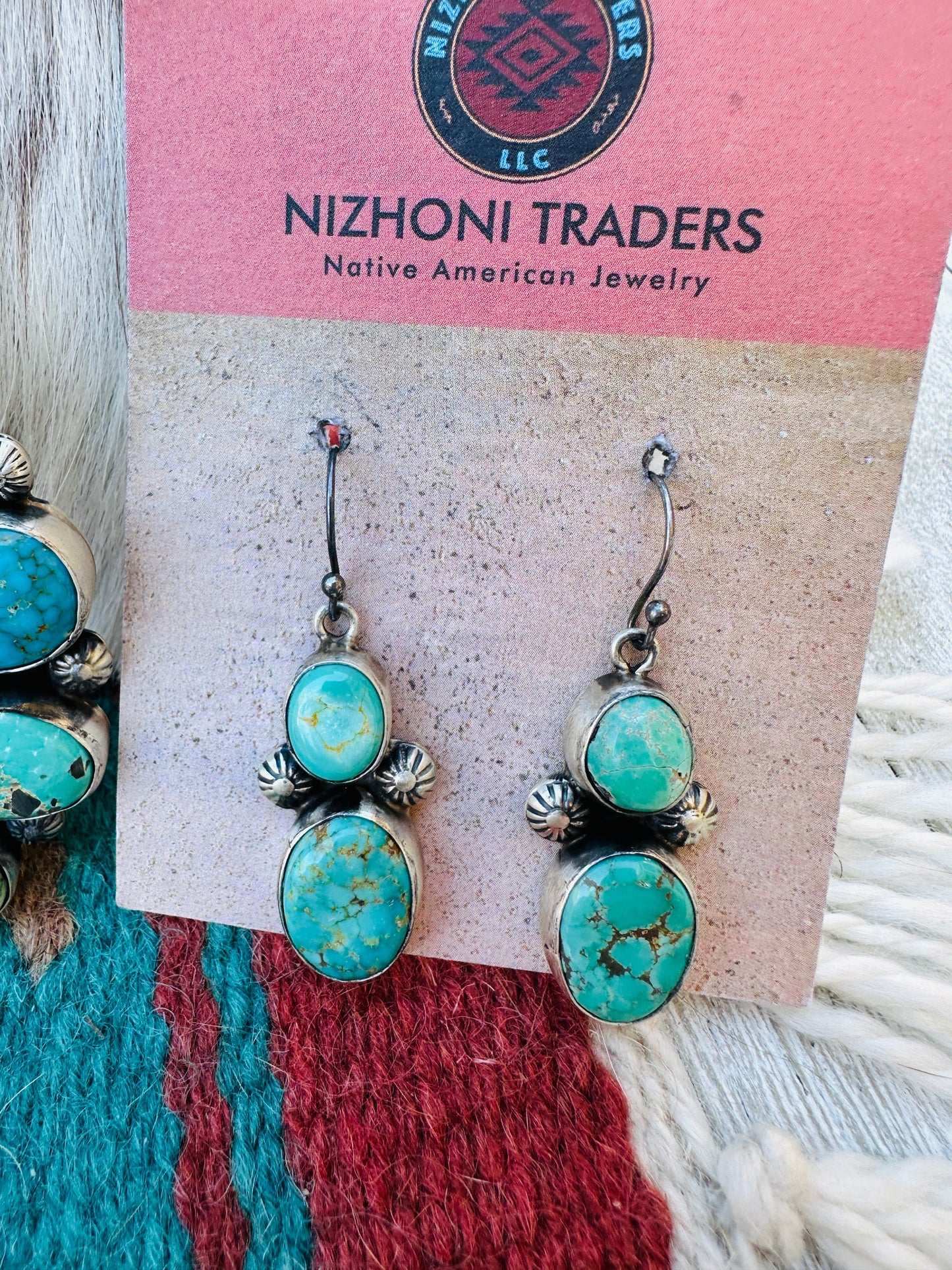 Handcrafted Turquoise & Sterling Silver Squash Blossom Necklace and Earring Set by Bobby Johnson