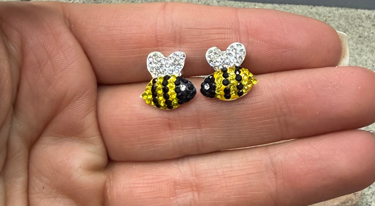Bumble Bee CZ Sterling Silver Stud Earrings