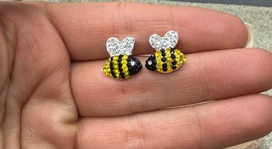 Bumble Bee CZ Sterling Silver Stud Earrings