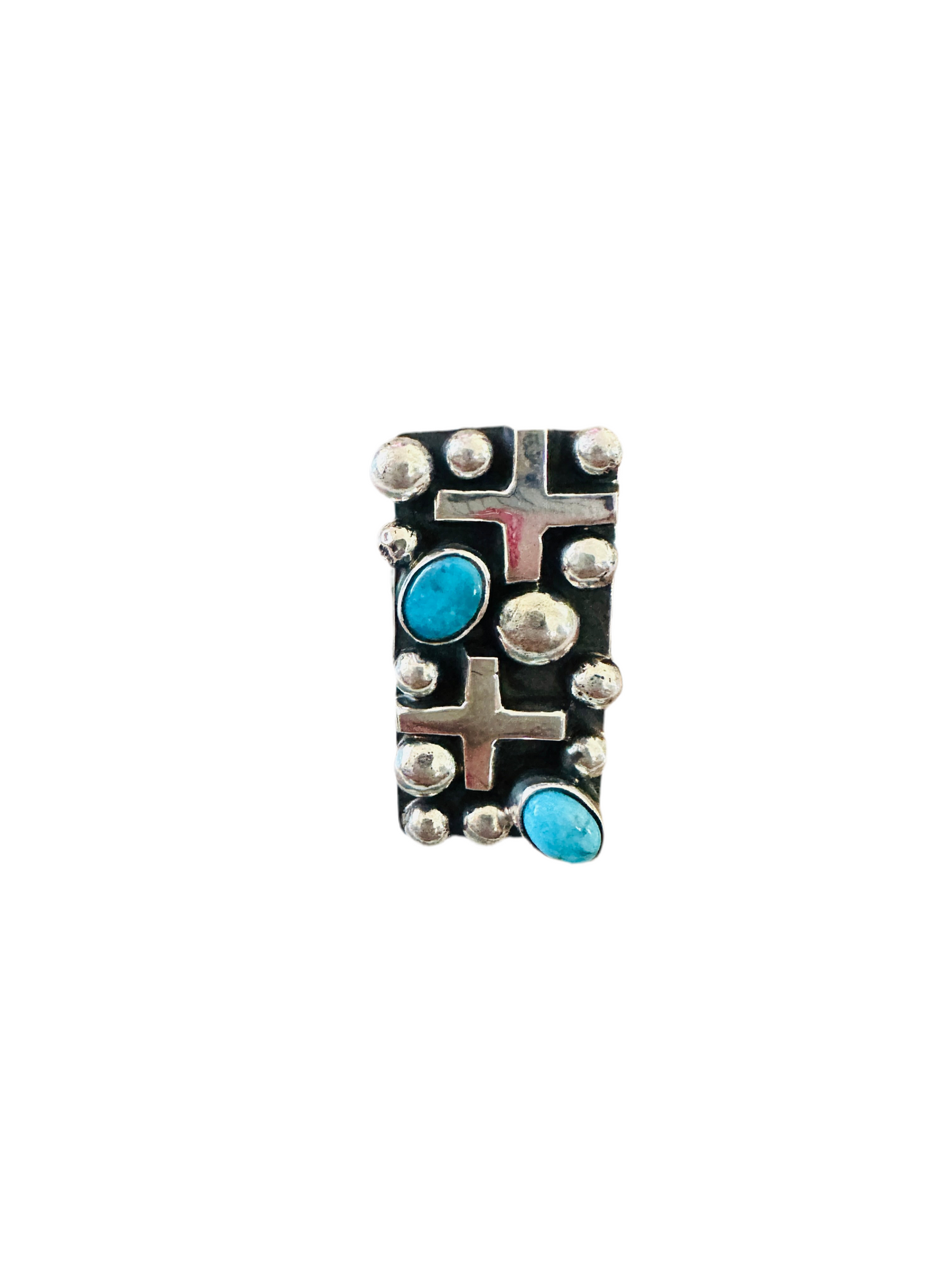 Handcrafted Turquoise & Sterling Silver Cross Ring Chimney Butte Size 8