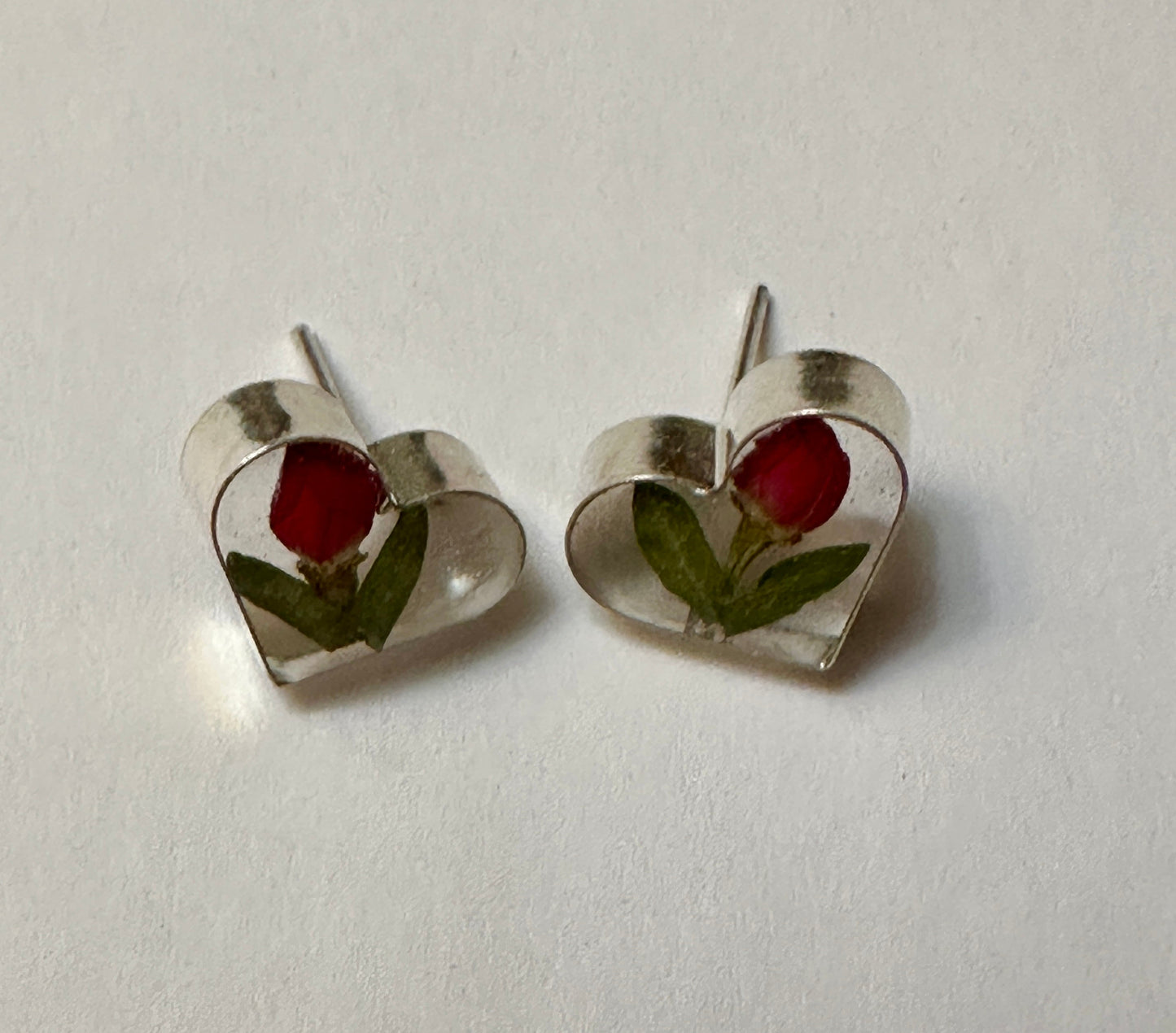 Primavera Rosebud Sterling Silver Earrings Heart on Post