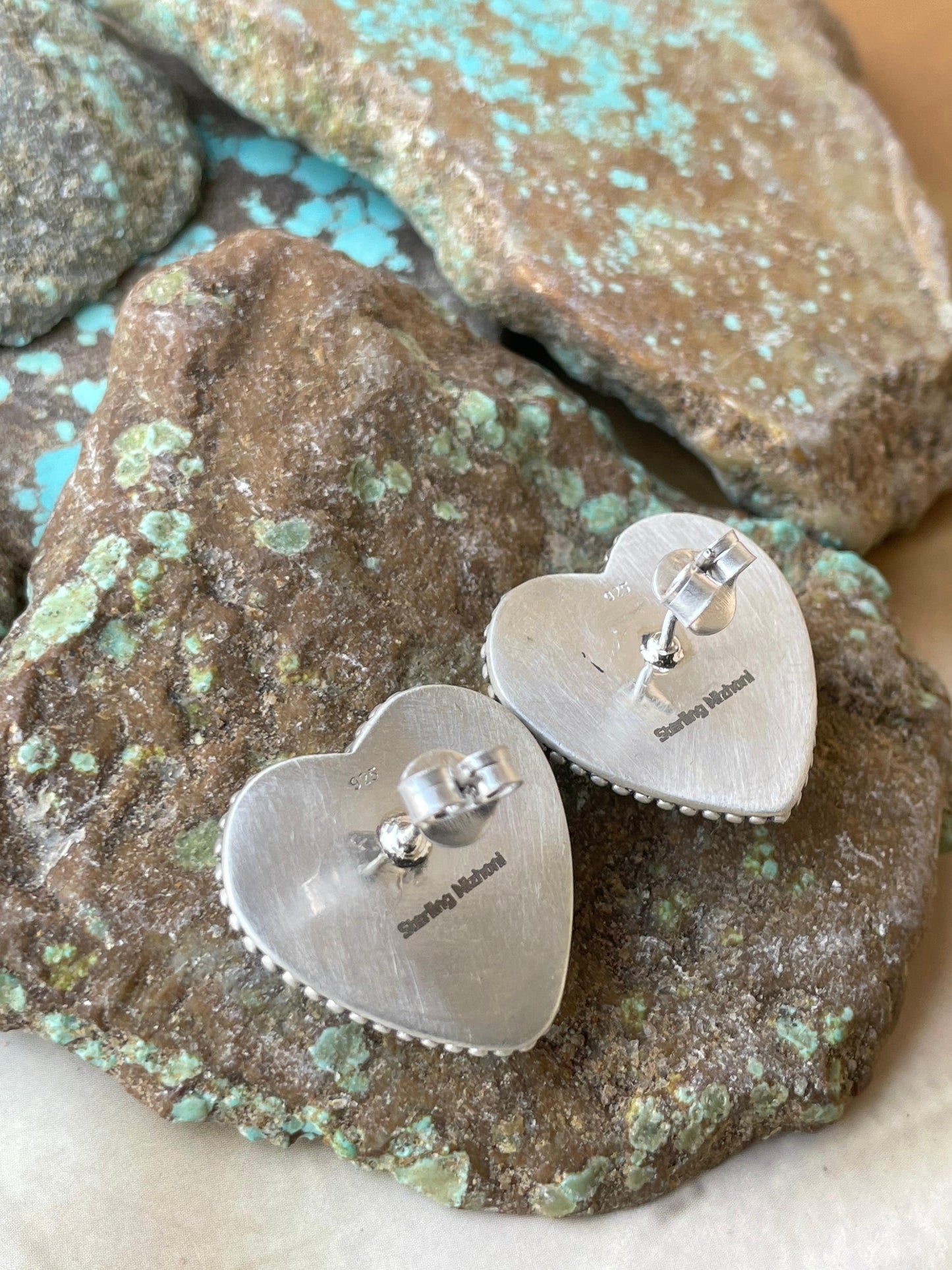 Handmade Turquoise and Sterling Silver Heart Post Earring