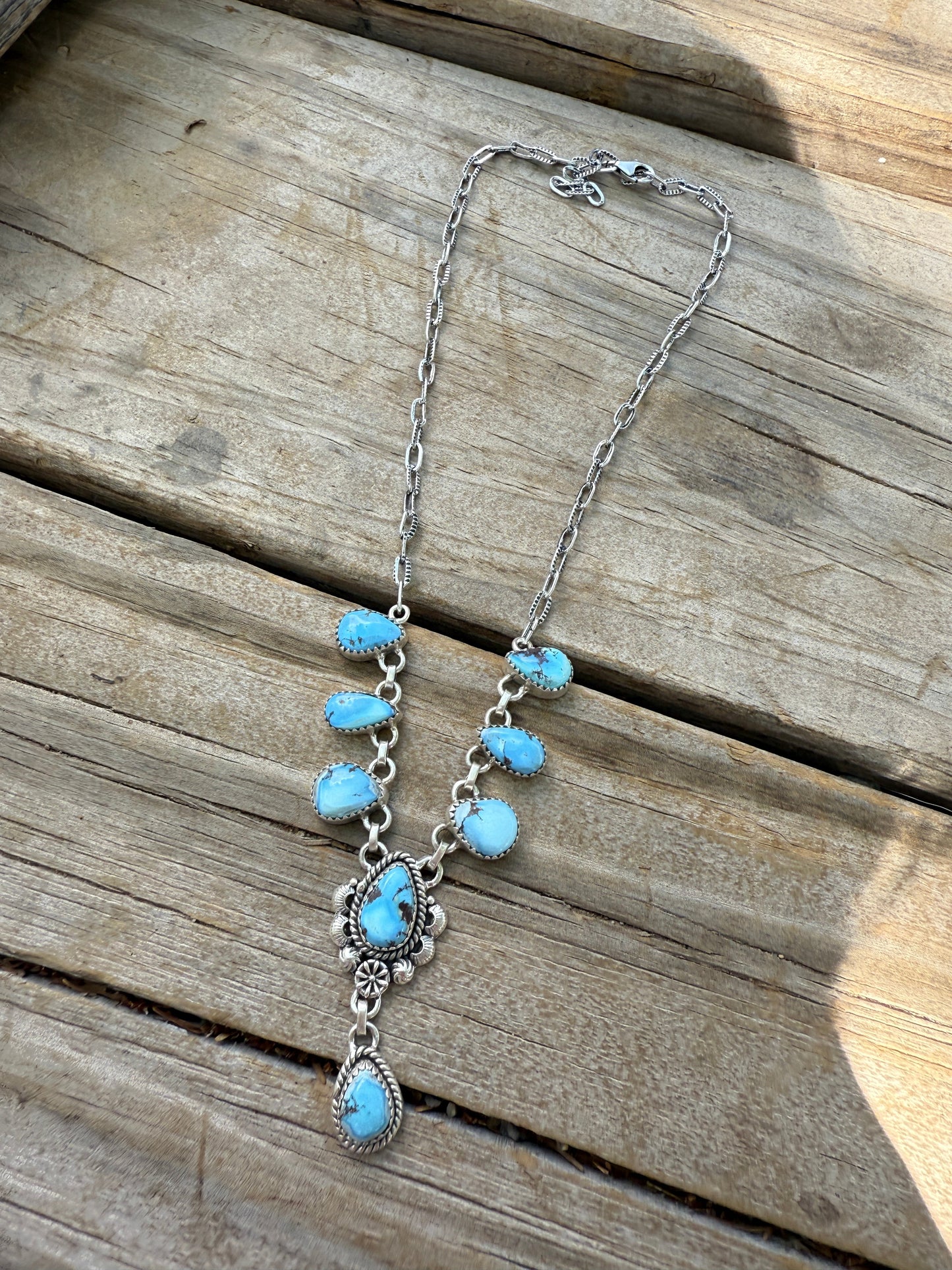 Handmade Sterling Silver & Golden Hills Turquoise Lariat Necklace
